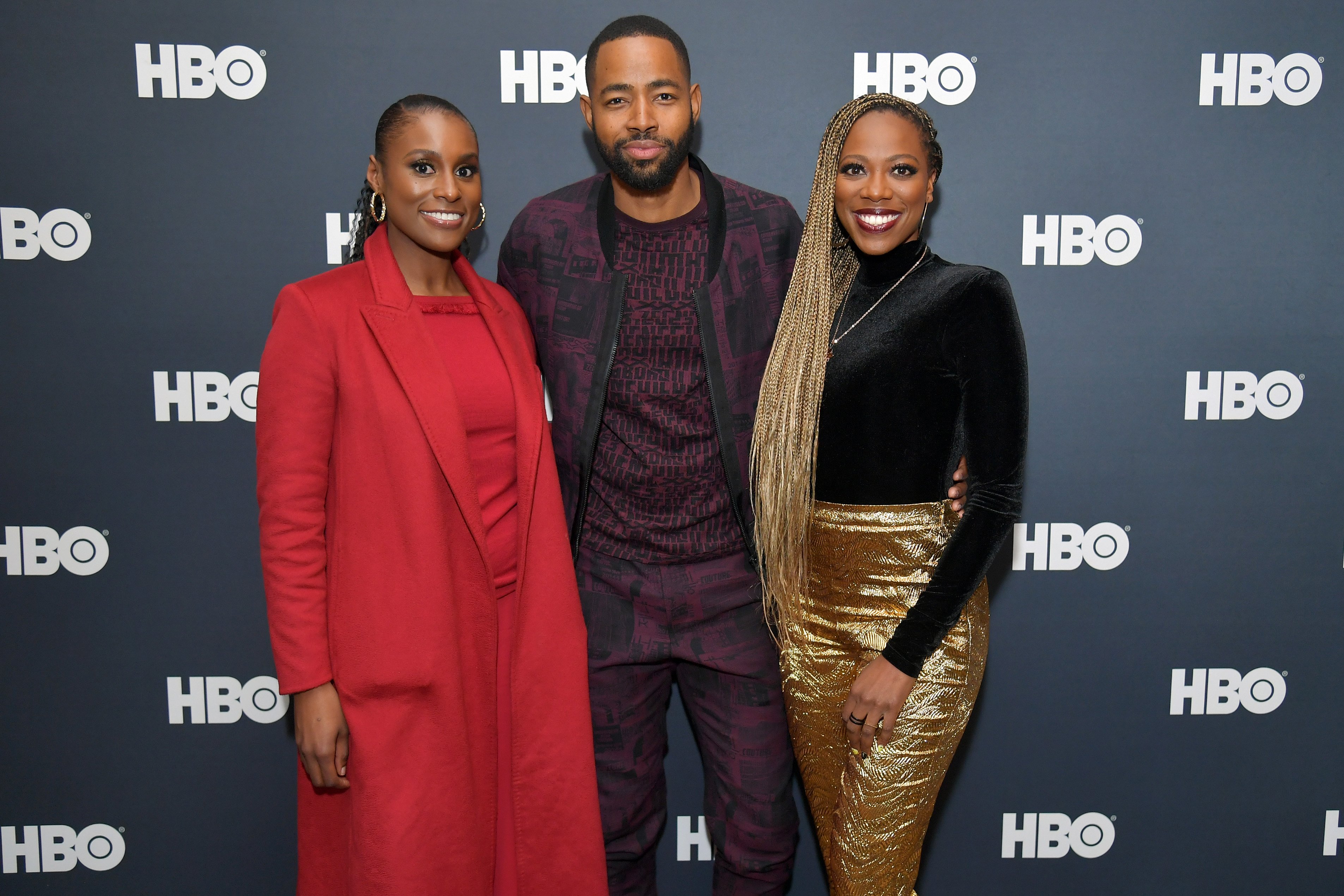 Issa Rae, Jay Ellis, and Yvonne Orji at an HBO event in January 2020