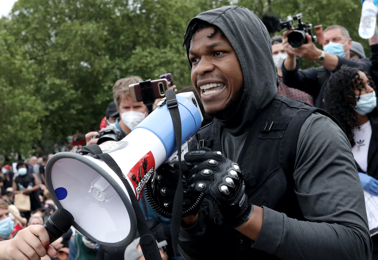 John Boyega speaks to the crowd during a Black Lives Matter protest in Hyde Park, London, United Kingdom.