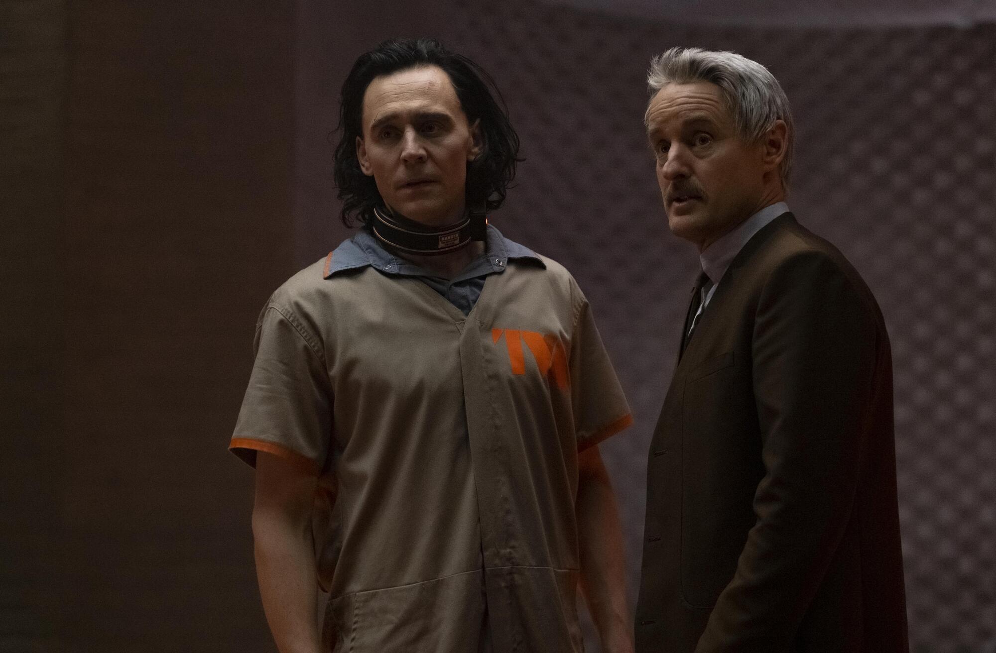 Tom Hiddleston as Loki and Owen Wilson as Mobius M. Mobius in a still from the 'Loki' TV series