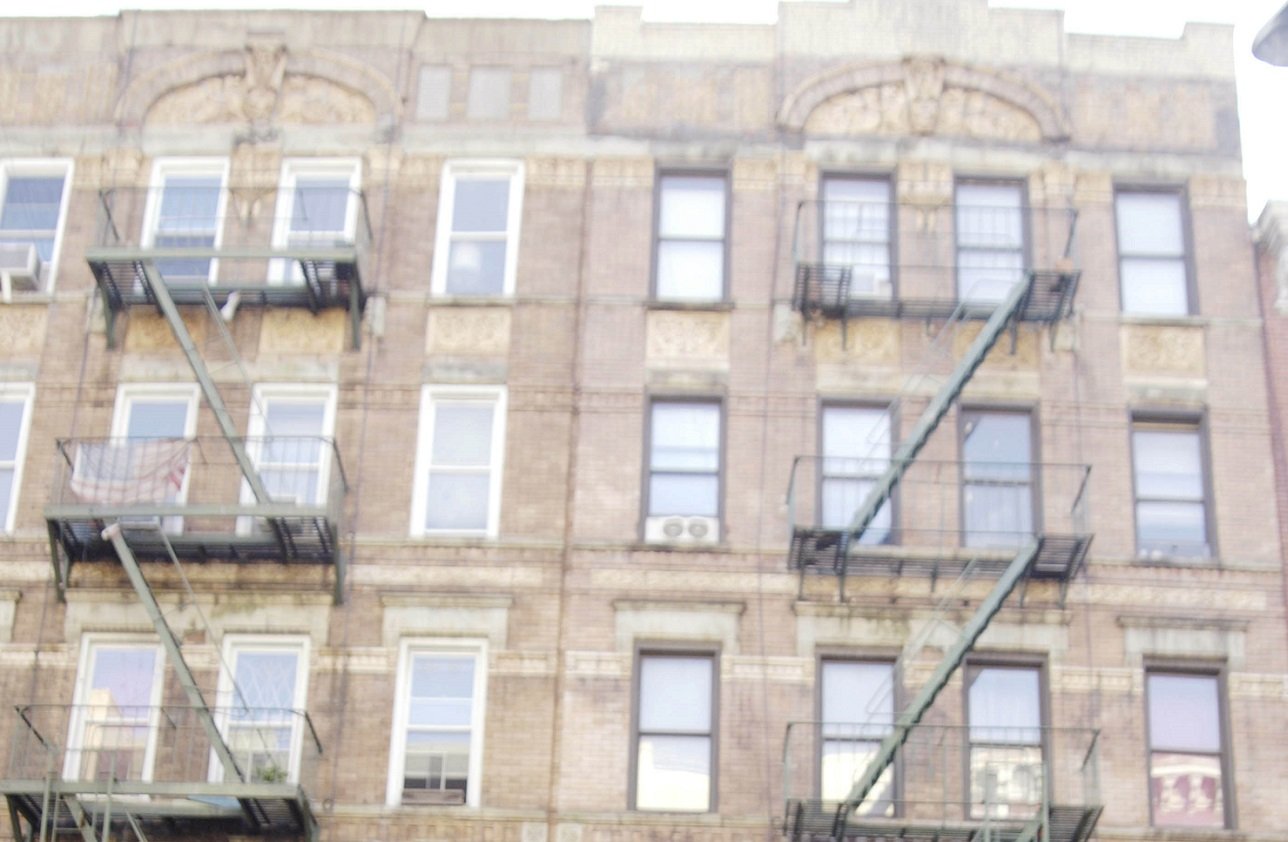 View of the upper floors of the New York building seen on Led Zeppelin's 'Physical Graffiti' cover