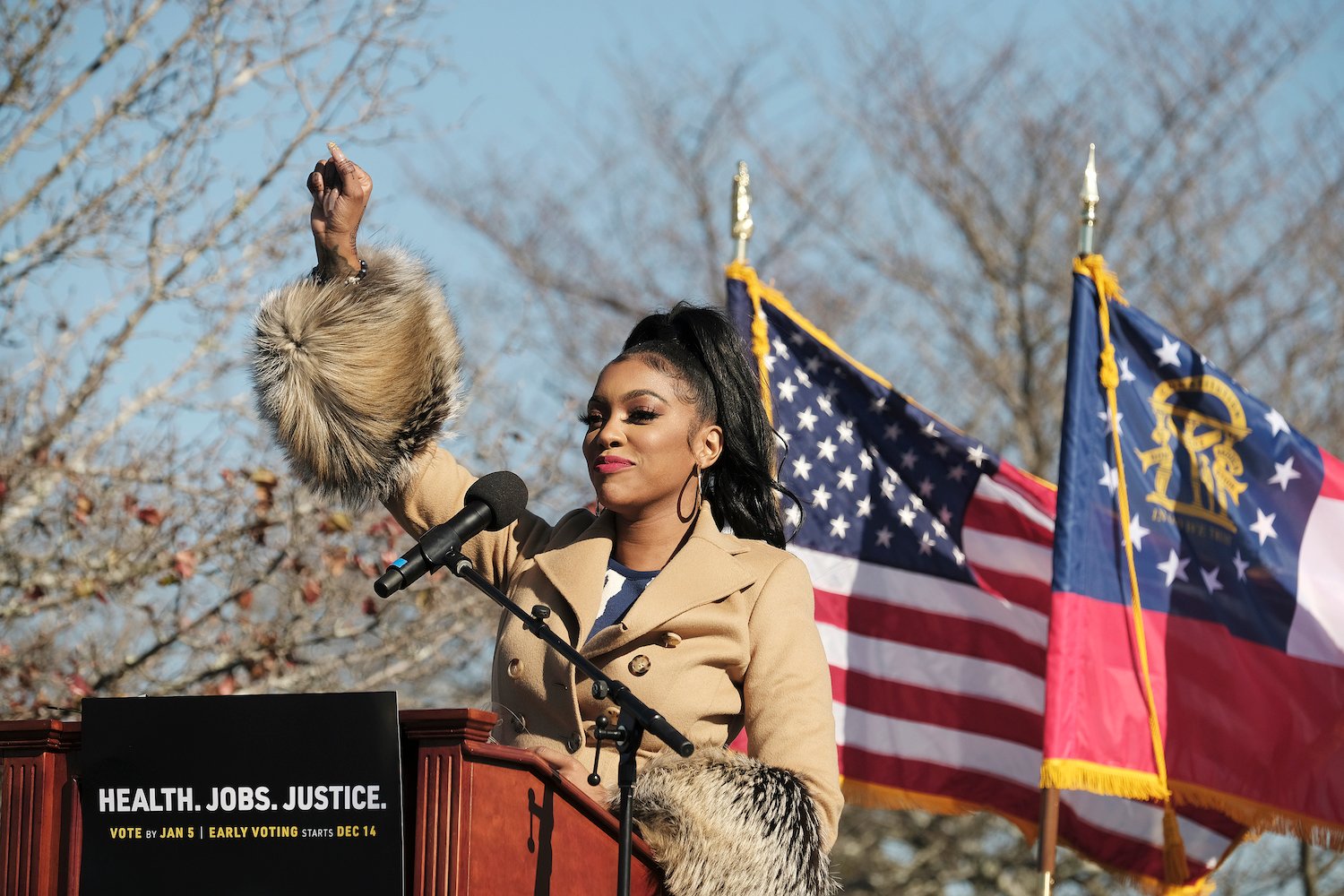 Porsha Williams delivering a speech during 'RHOA' Season 13