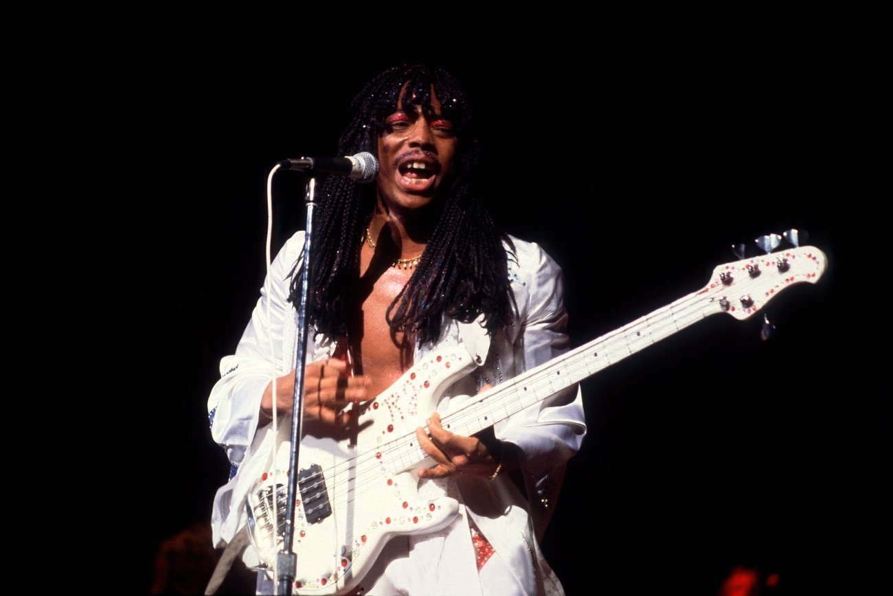 Rick James performs onstage at the Uptown Theater, Chicago, Illinois, February 28, 1980