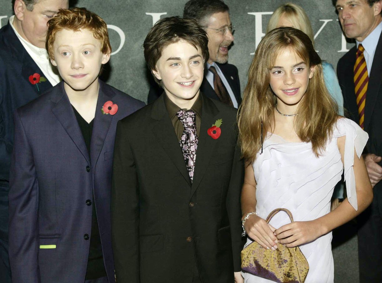 Actors Rupert Grint, Daniel Radcliffe and Emma Watson arrive for the world premiere of "Harry Potter and the Chamber of Secrets"