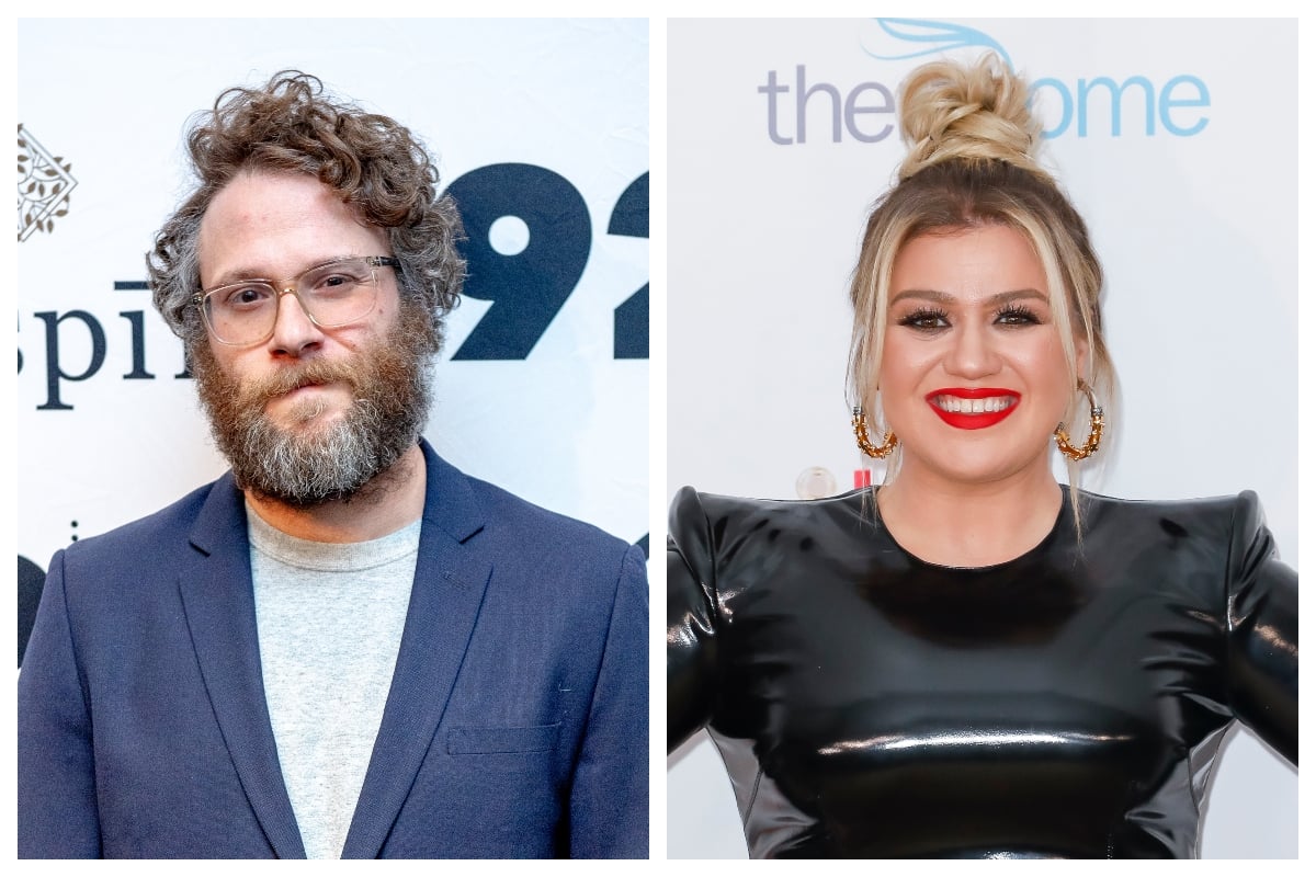 composite image of Seth Rogen and Kelly Clarkson