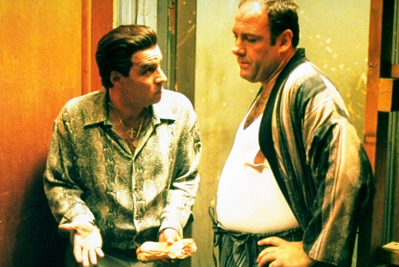 Steve Van Zandt & James Gandolfini act in scene from 'The Sopranos.'