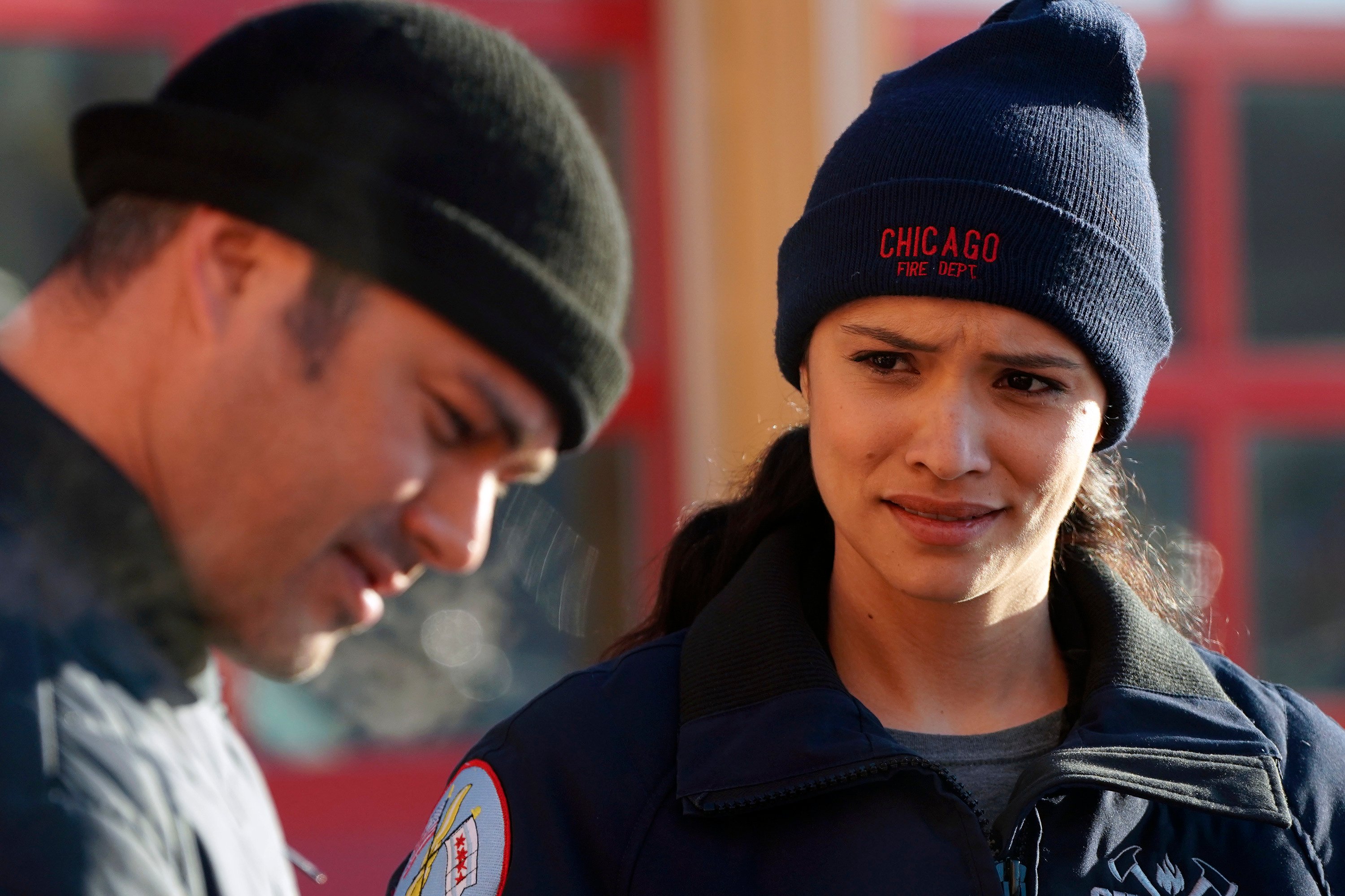 Taylor Kinney and Miranda Rae Mayo on 'Chicago Fire.' 