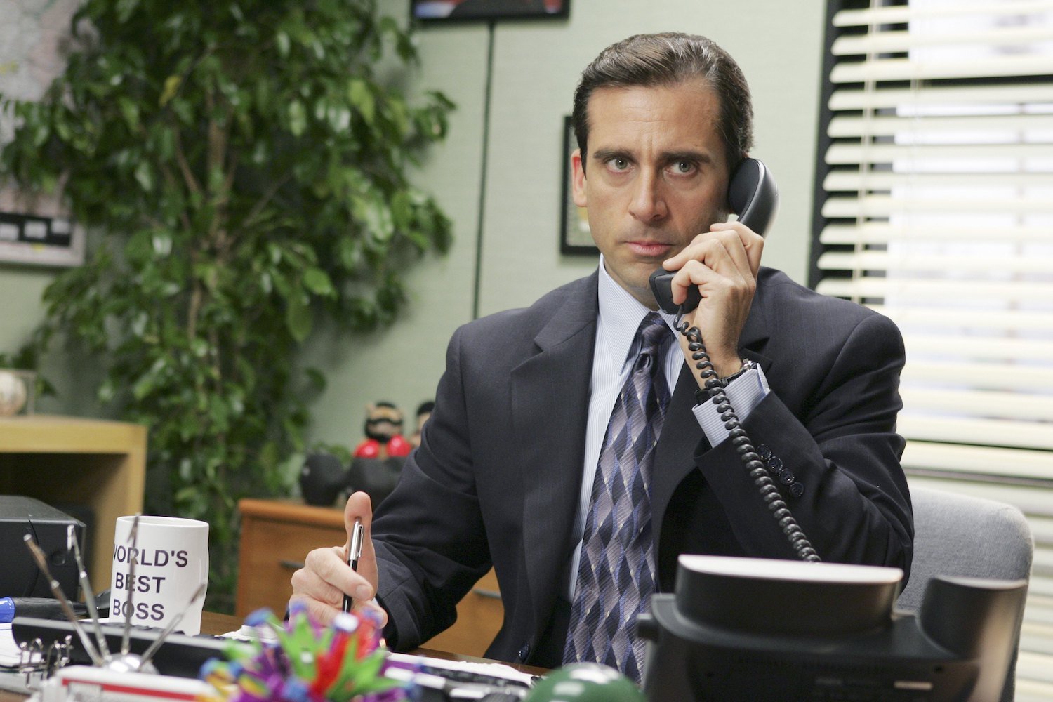 The Office: Steve Carell as Michael Scott on the phone in his office