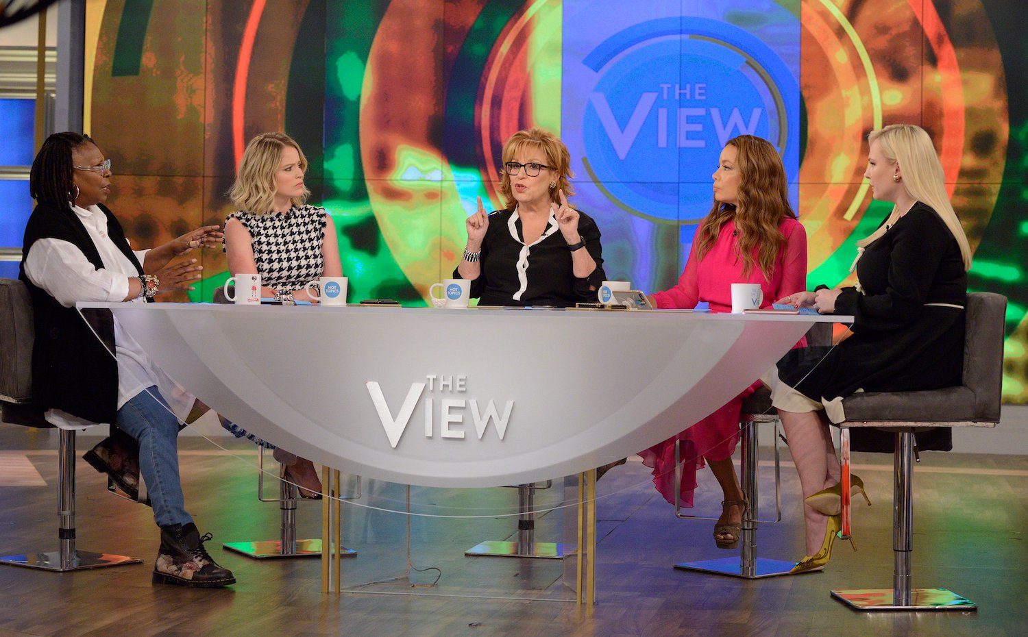 Whoopi Goldberg, Sara Haines, Joy Behar, Sunny Hostin, Meghan McCain on the set of 'The View' in 2018