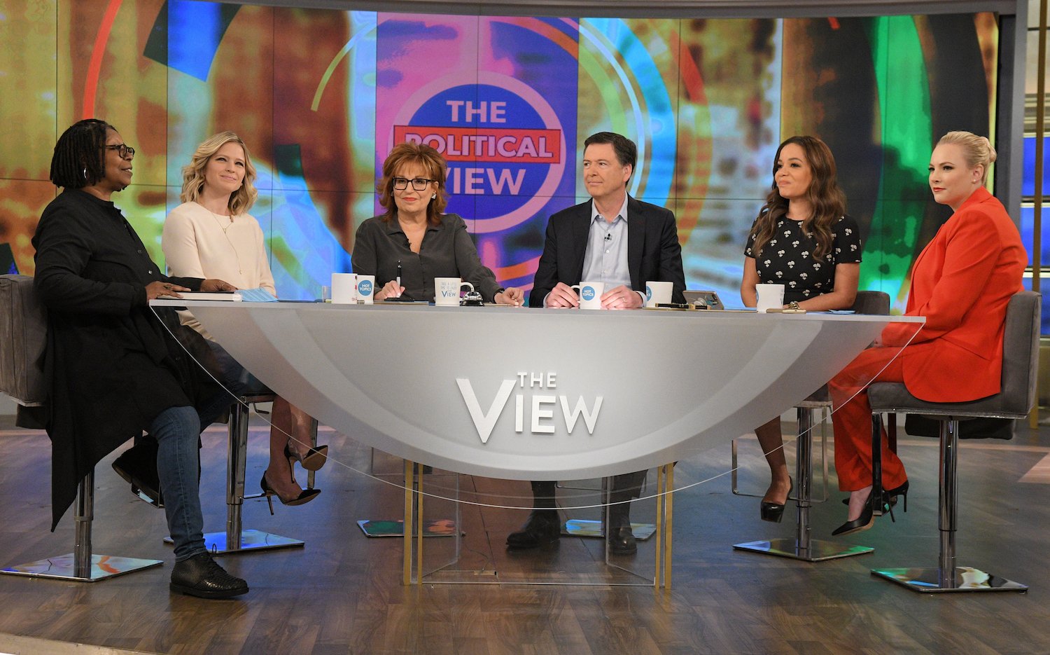 Whoopi Goldberg, Sara Haines, Joy Behar, James Comey, Sunny Hostin, and Meghan McCain