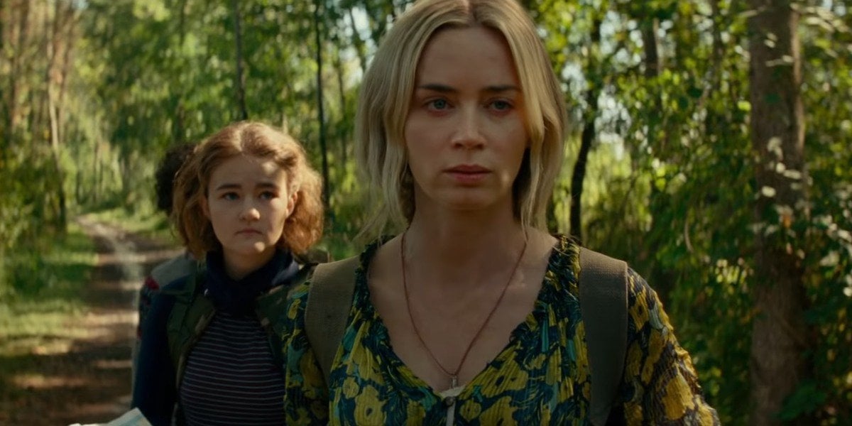 Noah Jupe, Millicent Simmonds, and Emily Blunt look worried in 'A Quiet Place Part II'