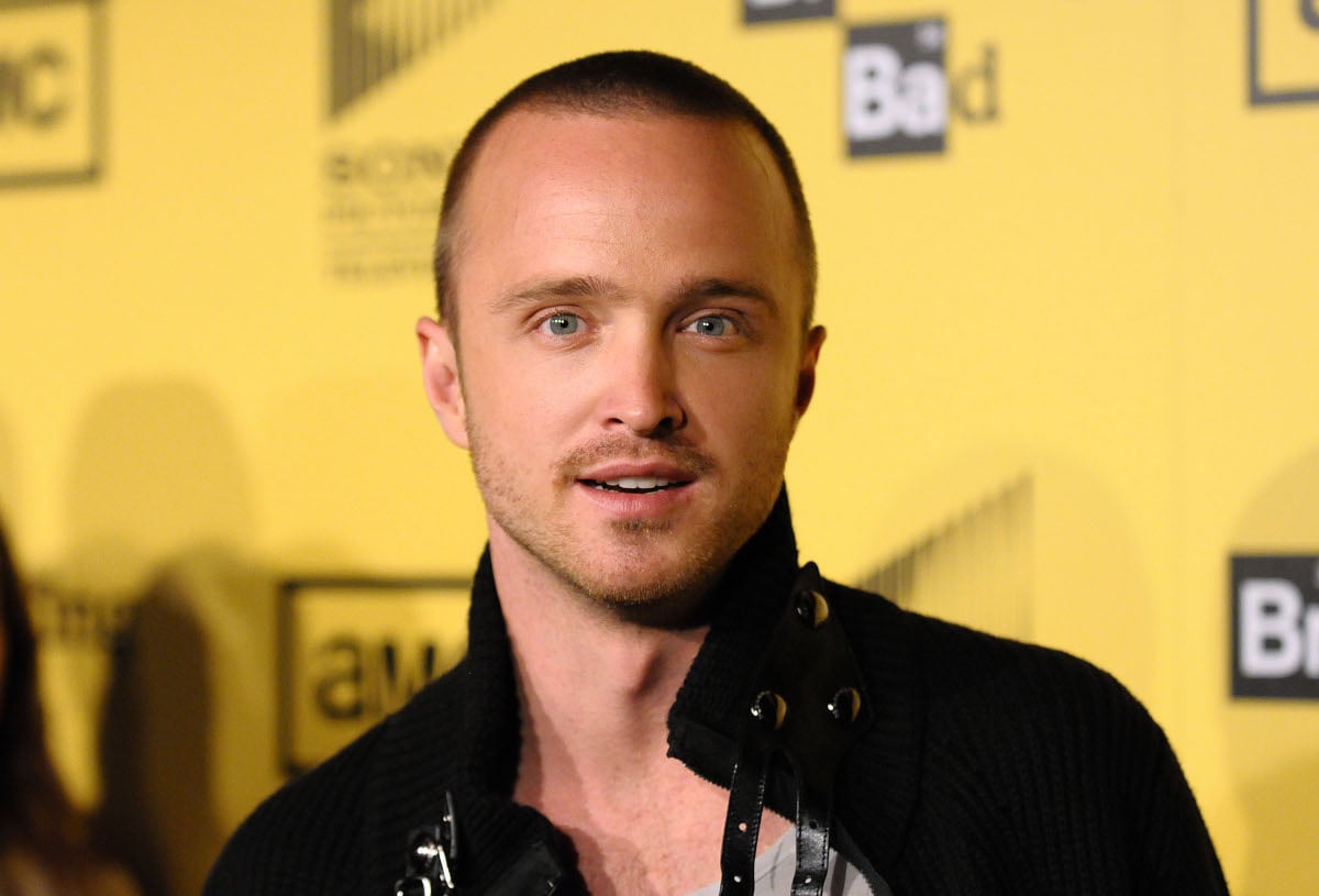 Aaron Paul wearing a black jacket at the premiere for Breaking Bad Season 4