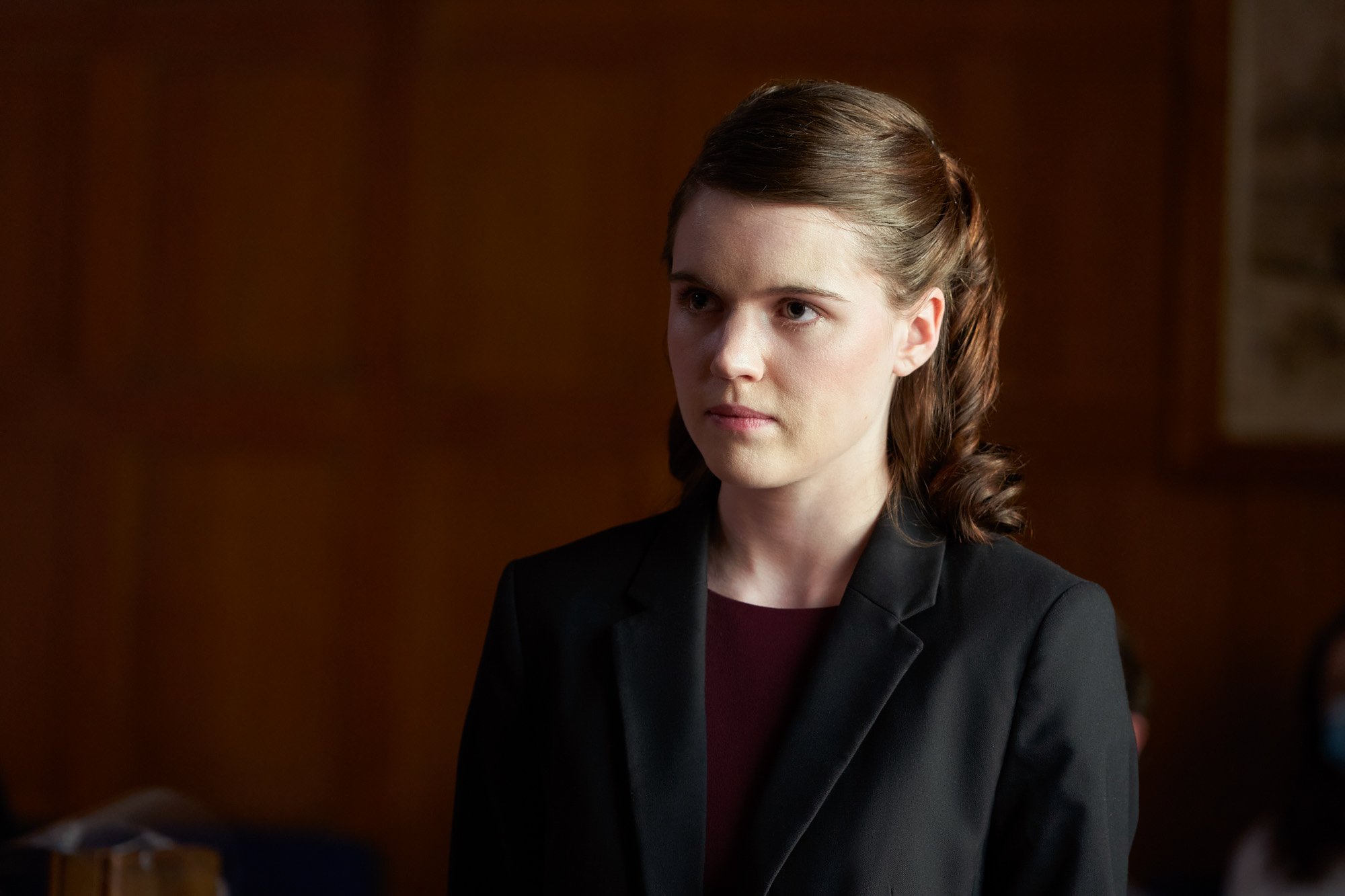 Anwen O'Driscoll in court in 'Left for Dead: The Ashley Reeves Story'
