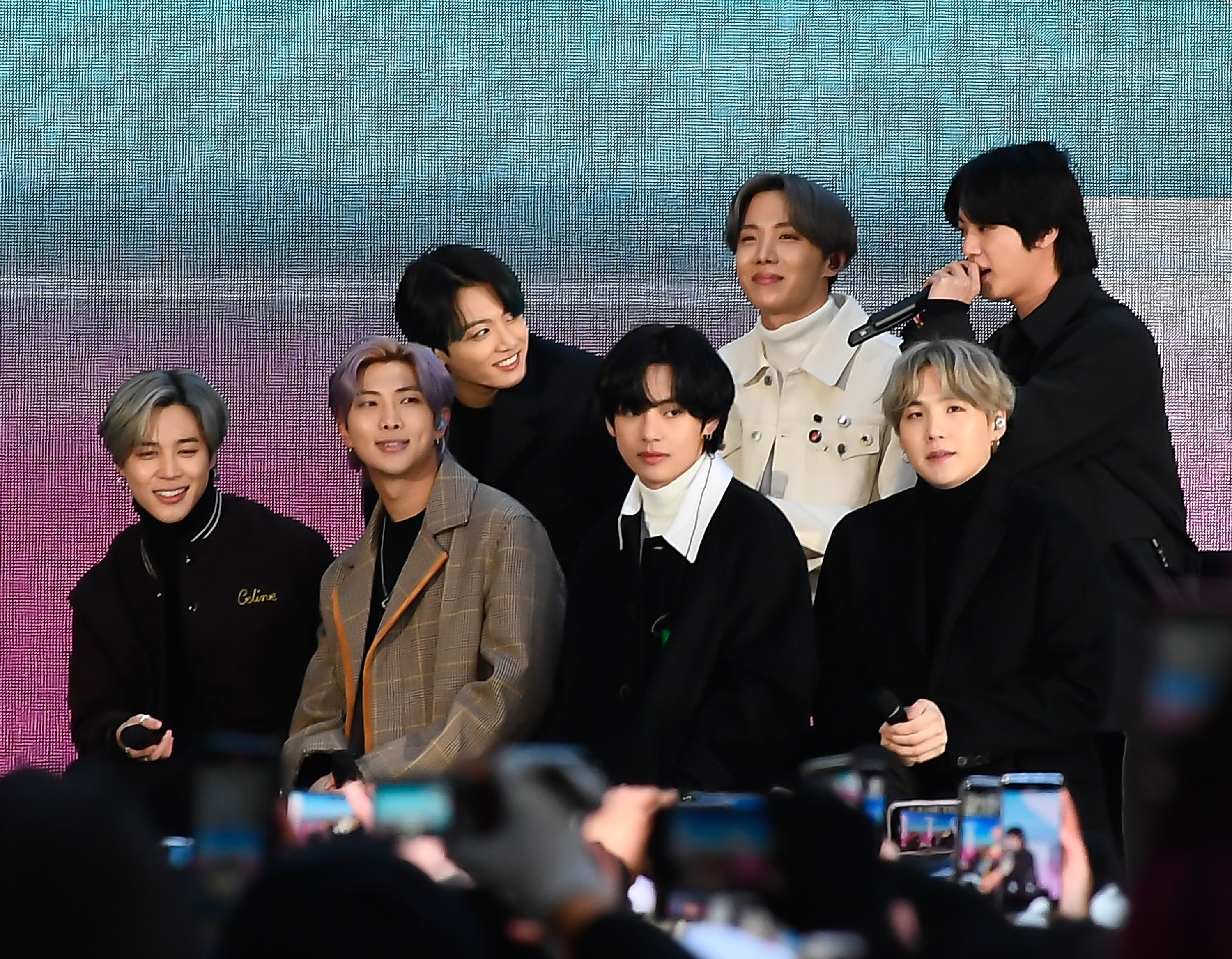 BTS on the 'Today' show in New York City dressed in winter coats, sitting together