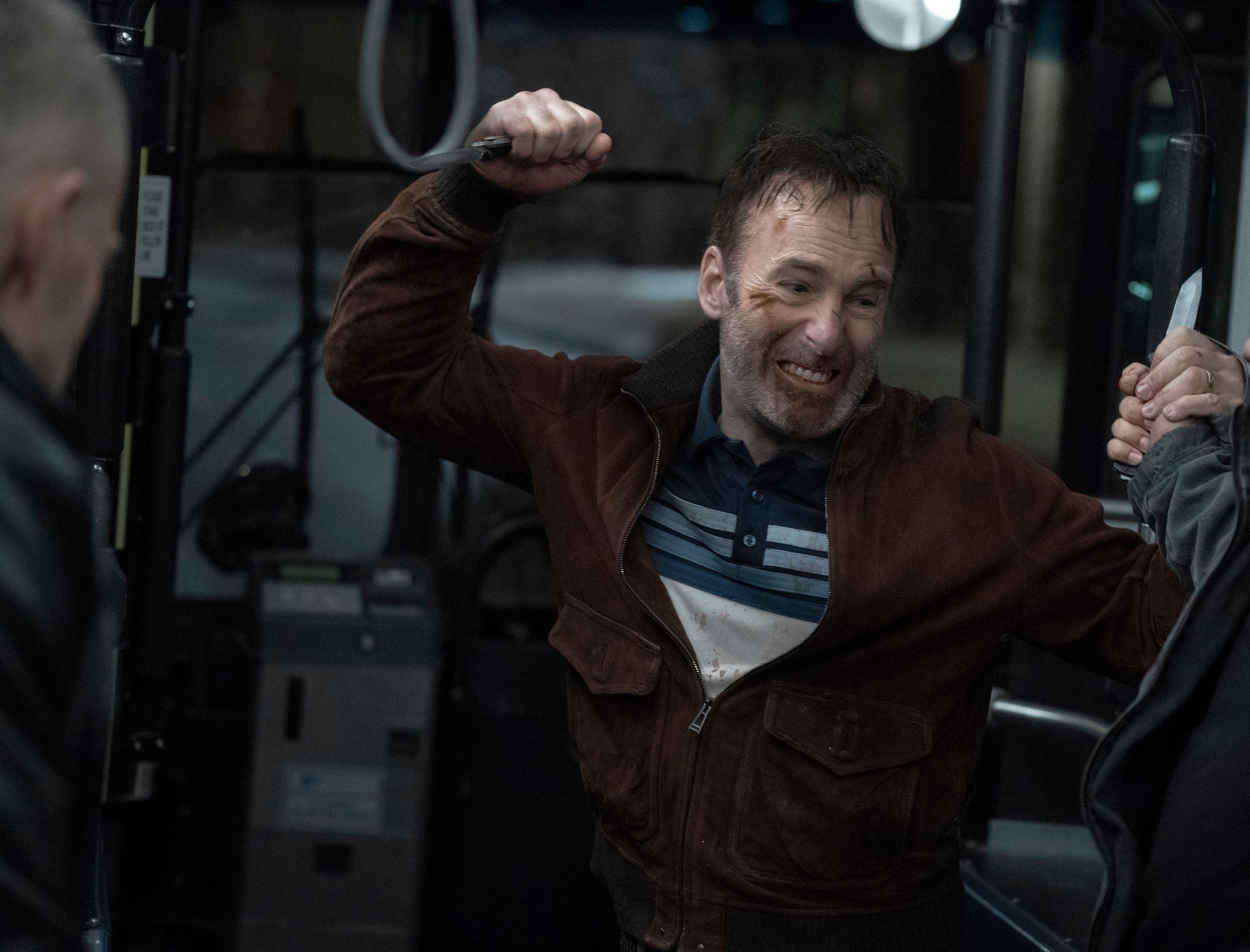 Bob Odenkirk punches Russian gangsters on the bus