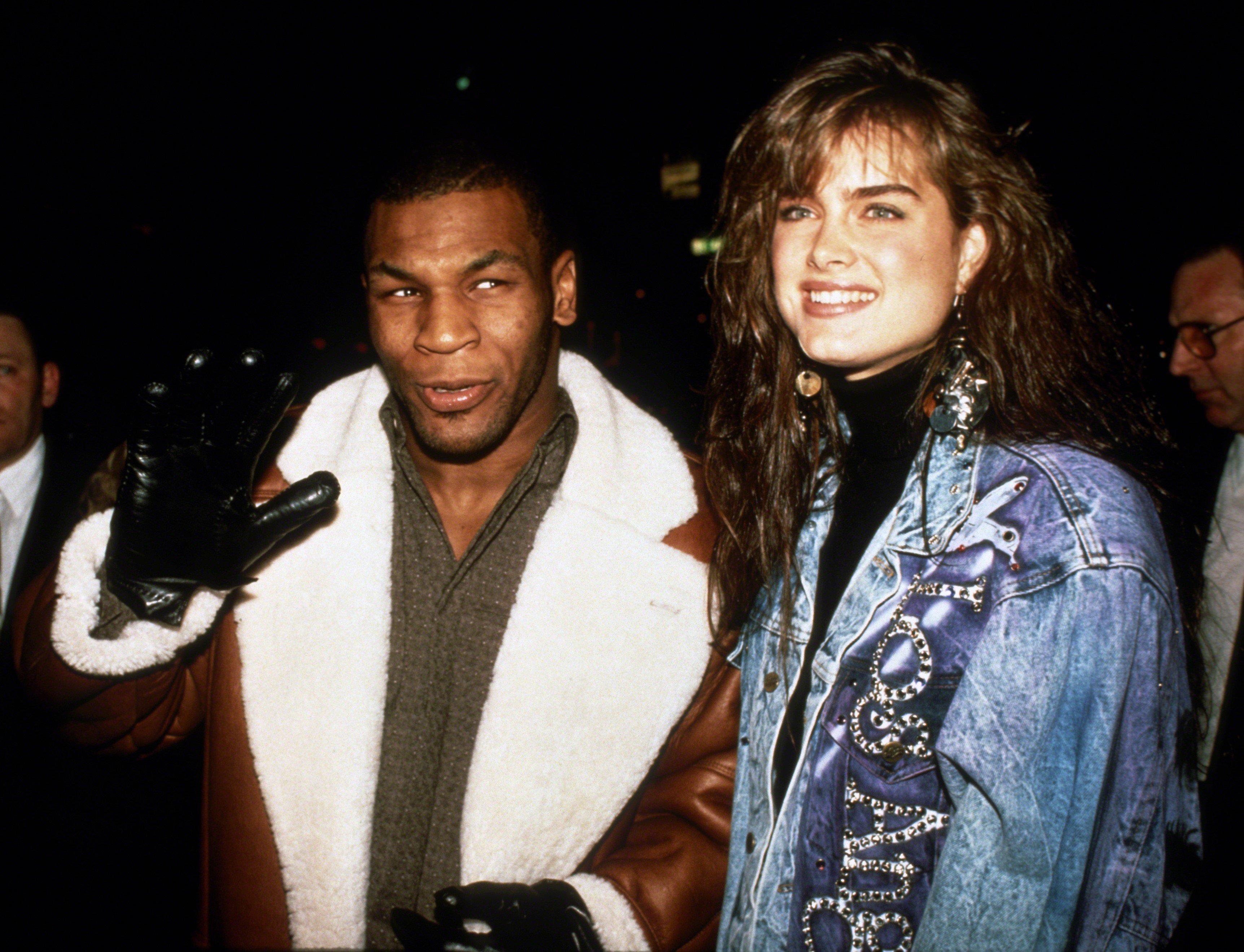 Boxer Mike Tyson and actor Brooke Shields smiling for a photo together in New York City in 1998