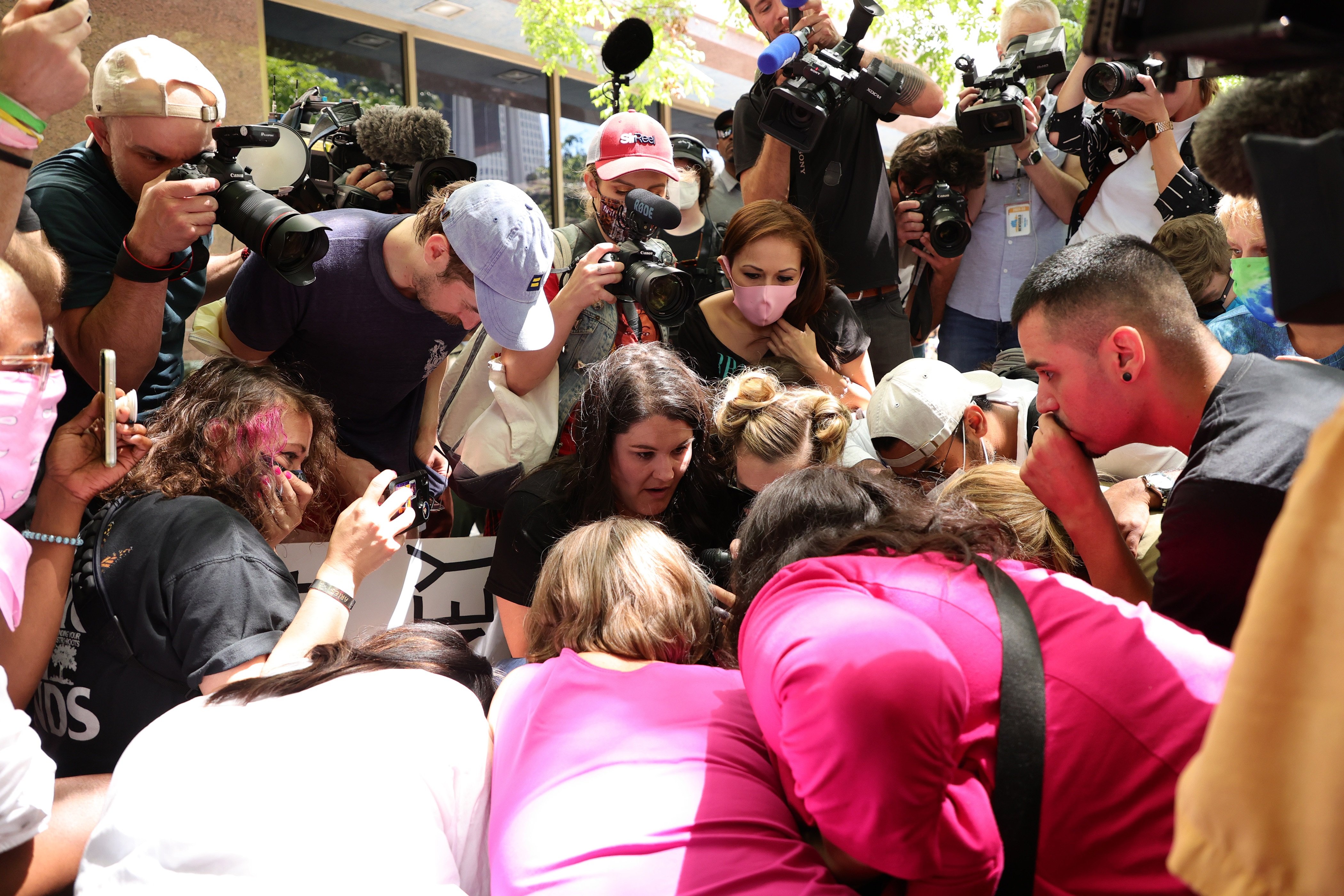 Free Britney activists react to the comments made by Britney Spears regarding her IUD while listening to a live feed from the LA courtroom.