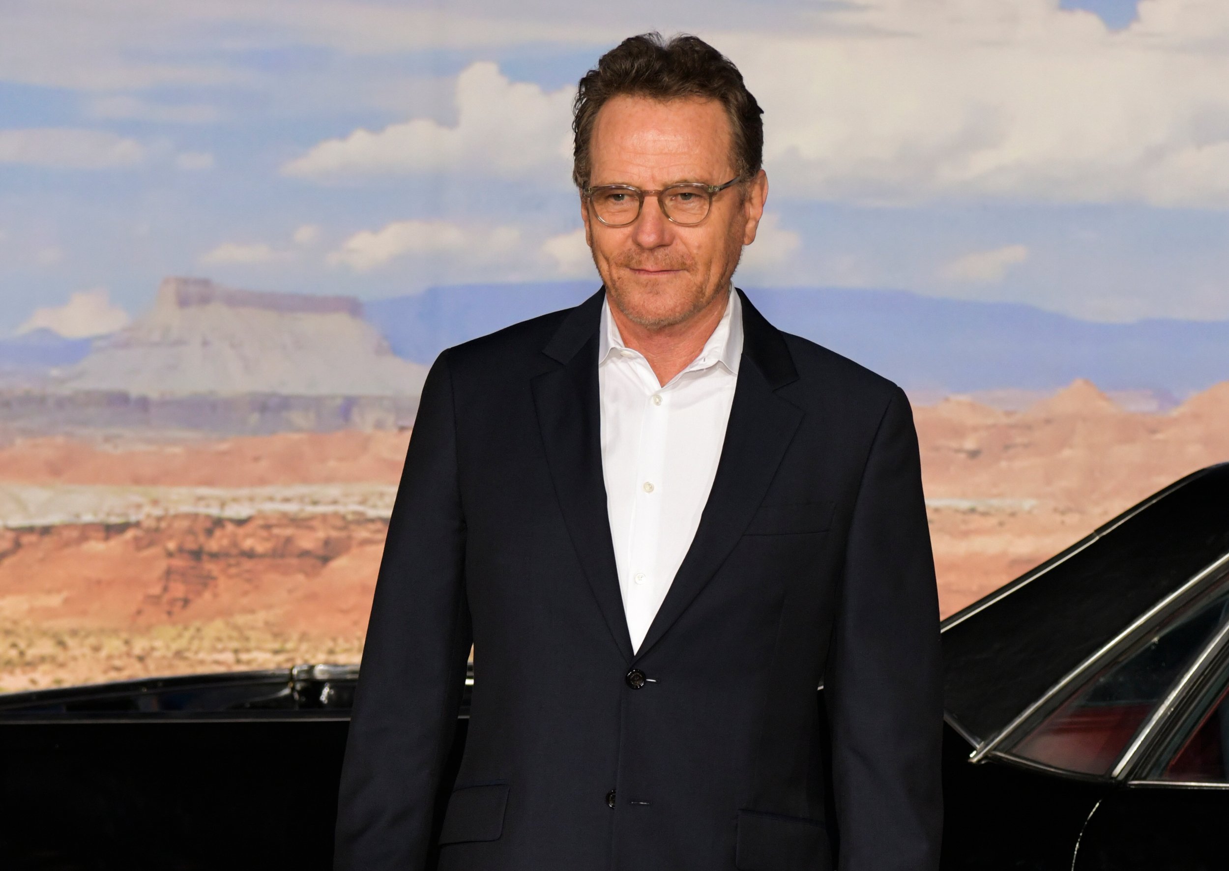 Bryan Cranston stands in front of desert backdrop at 'El Camino' premiere