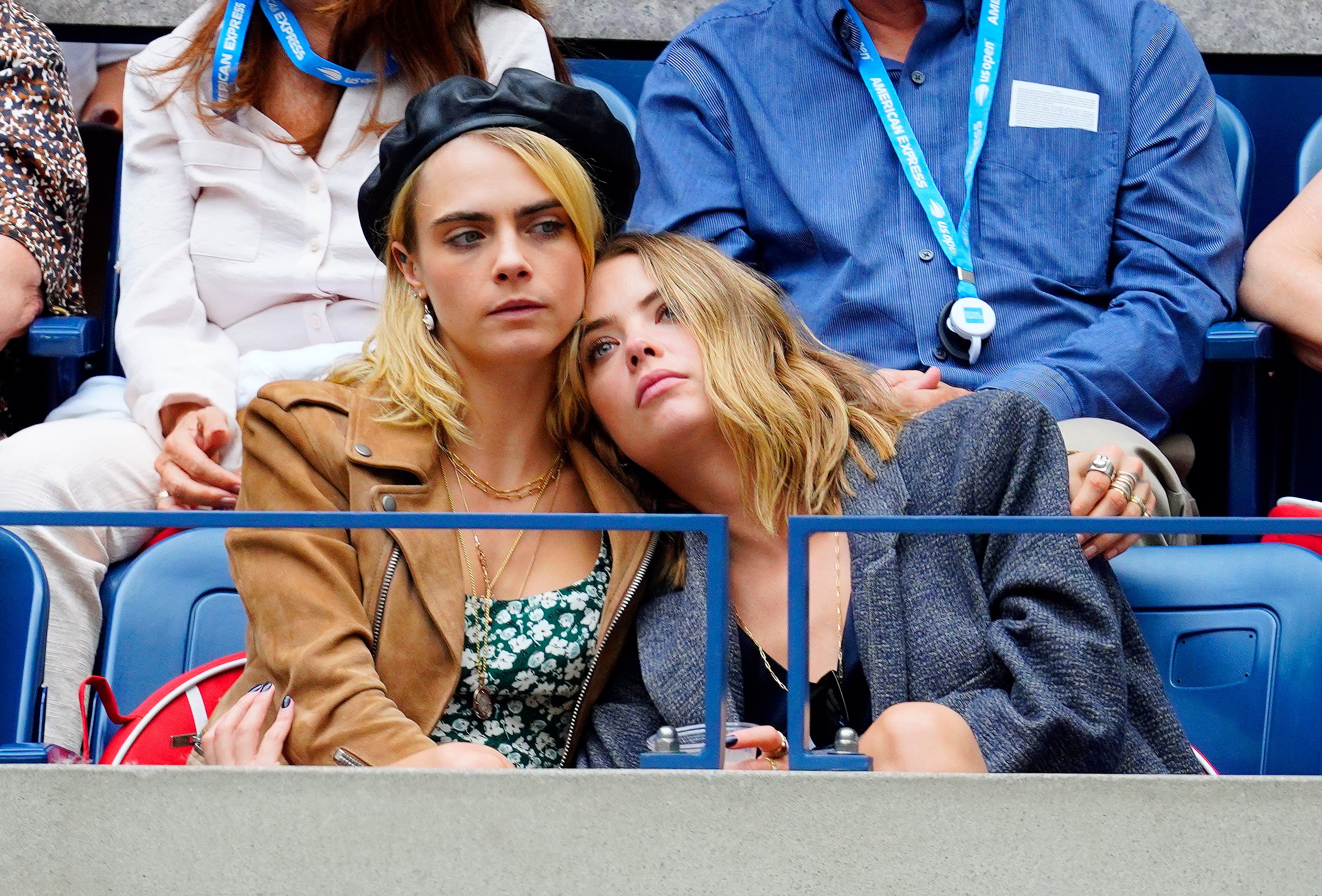 Cara Delevingne and Ashley Benson snuggle at a tennis match