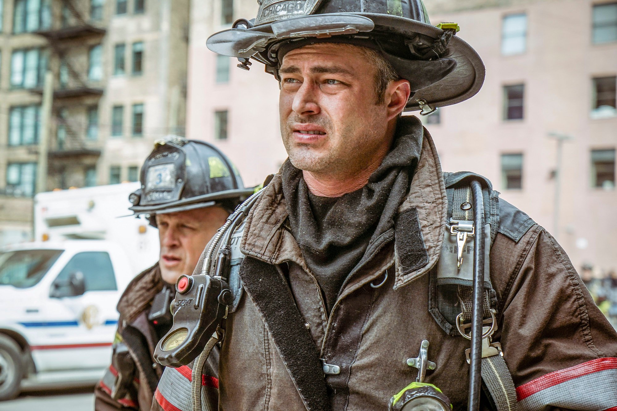 Taylor Kinney in 'Chicago Fire' wearing a firefighter uniform