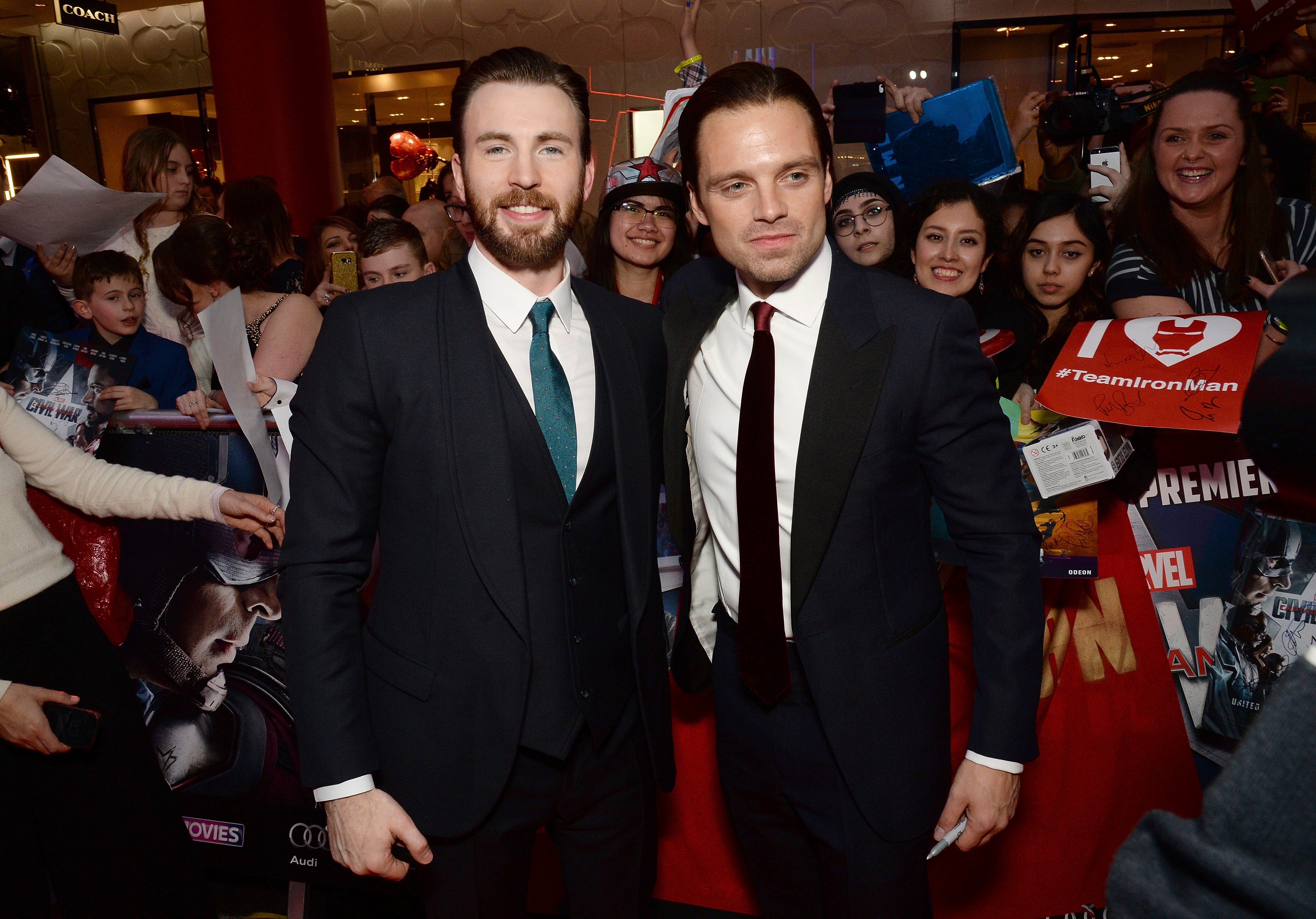 Chris Evans and Sebastian Stan arrive for the European film premiere of 'Captain America: Civil War'