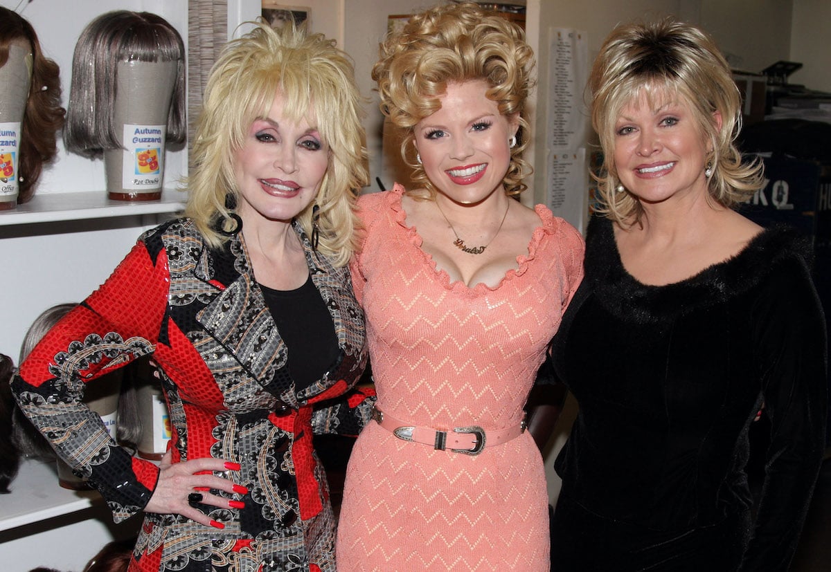 Dolly Parton, Megan Hilty, and Rachel Parton Dennison (the film, stage and TV Doralee's) pose backstage at the Broadway musical '9 to 5'