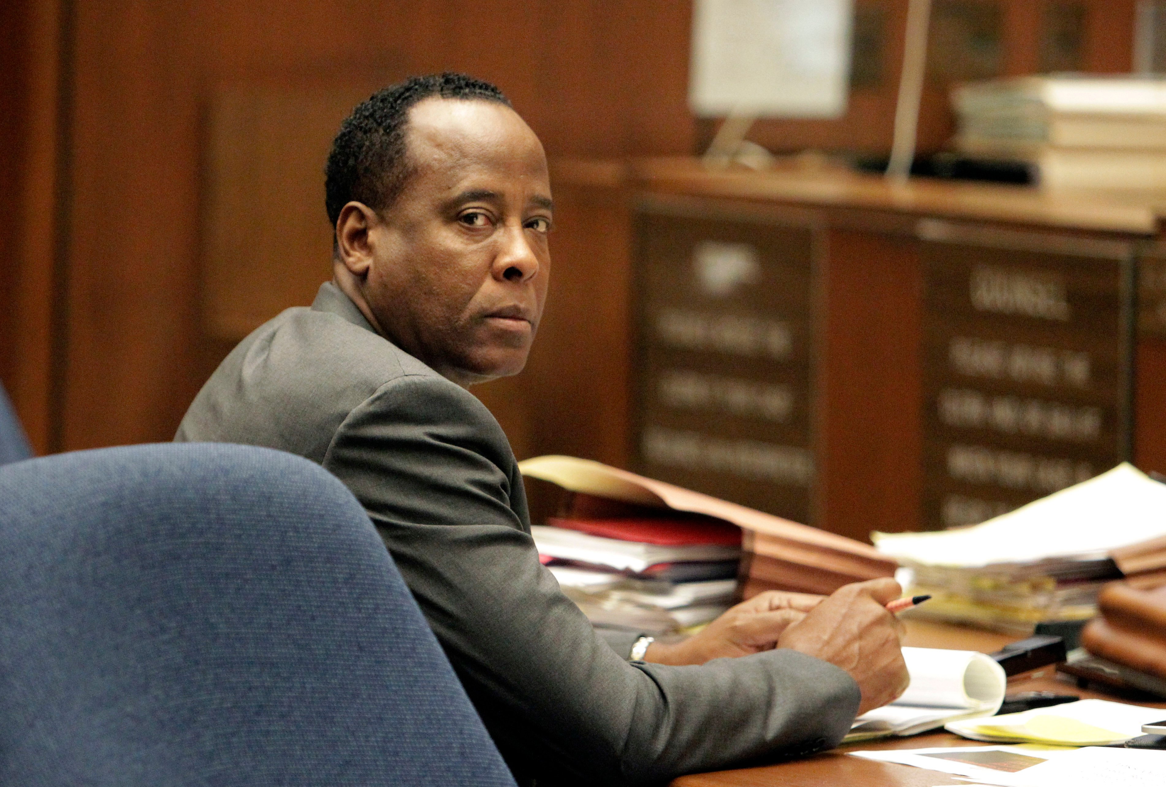 Dr. Conrad Murray seated in court during his involuntary manslaughter trial on Oct. 20, 2011
