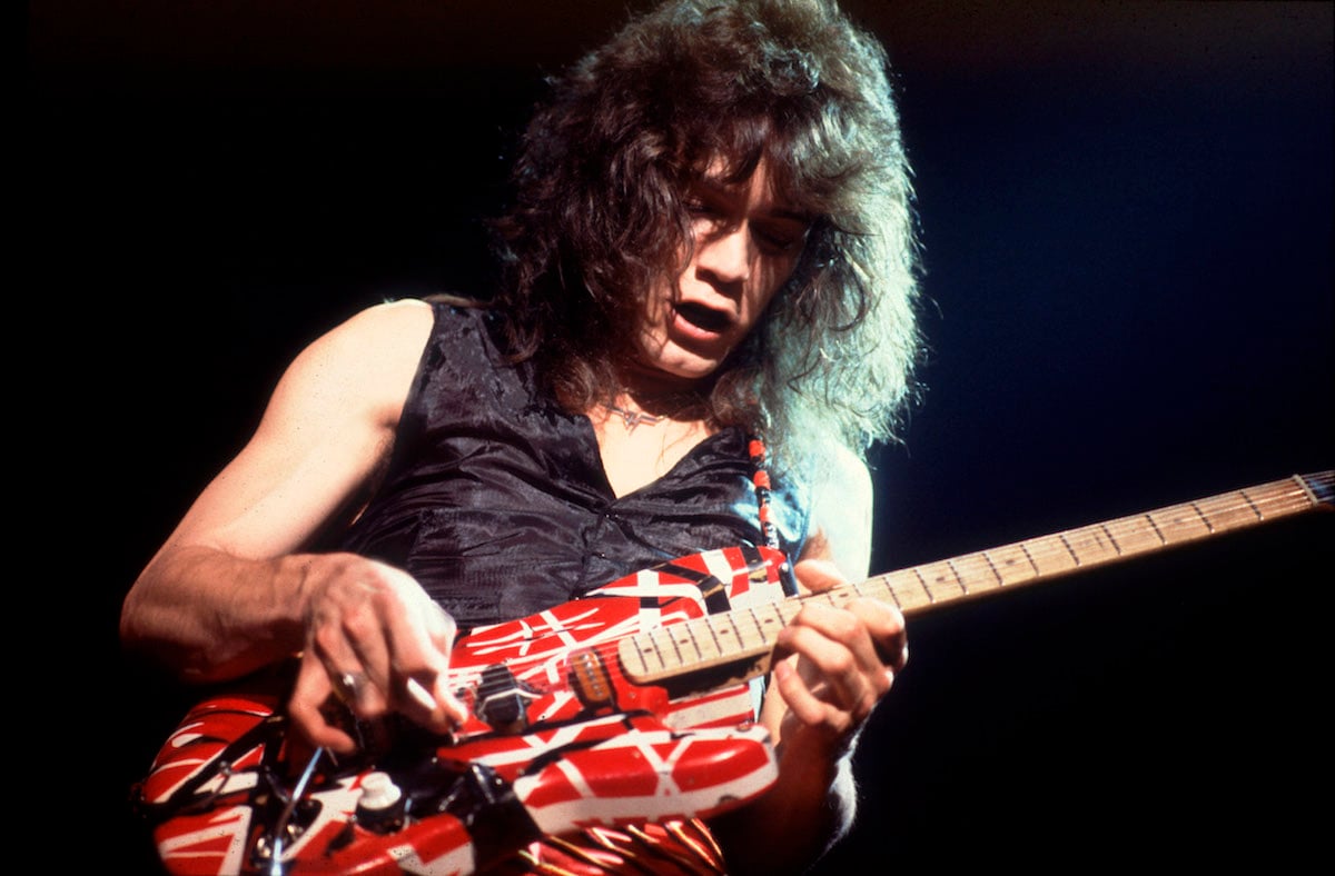 American Rock musician Eddie Van Halen, of the group Van Halen, performs onstage at the Aragon Ballroom, Chicago, Illinois, April 6, 1979.