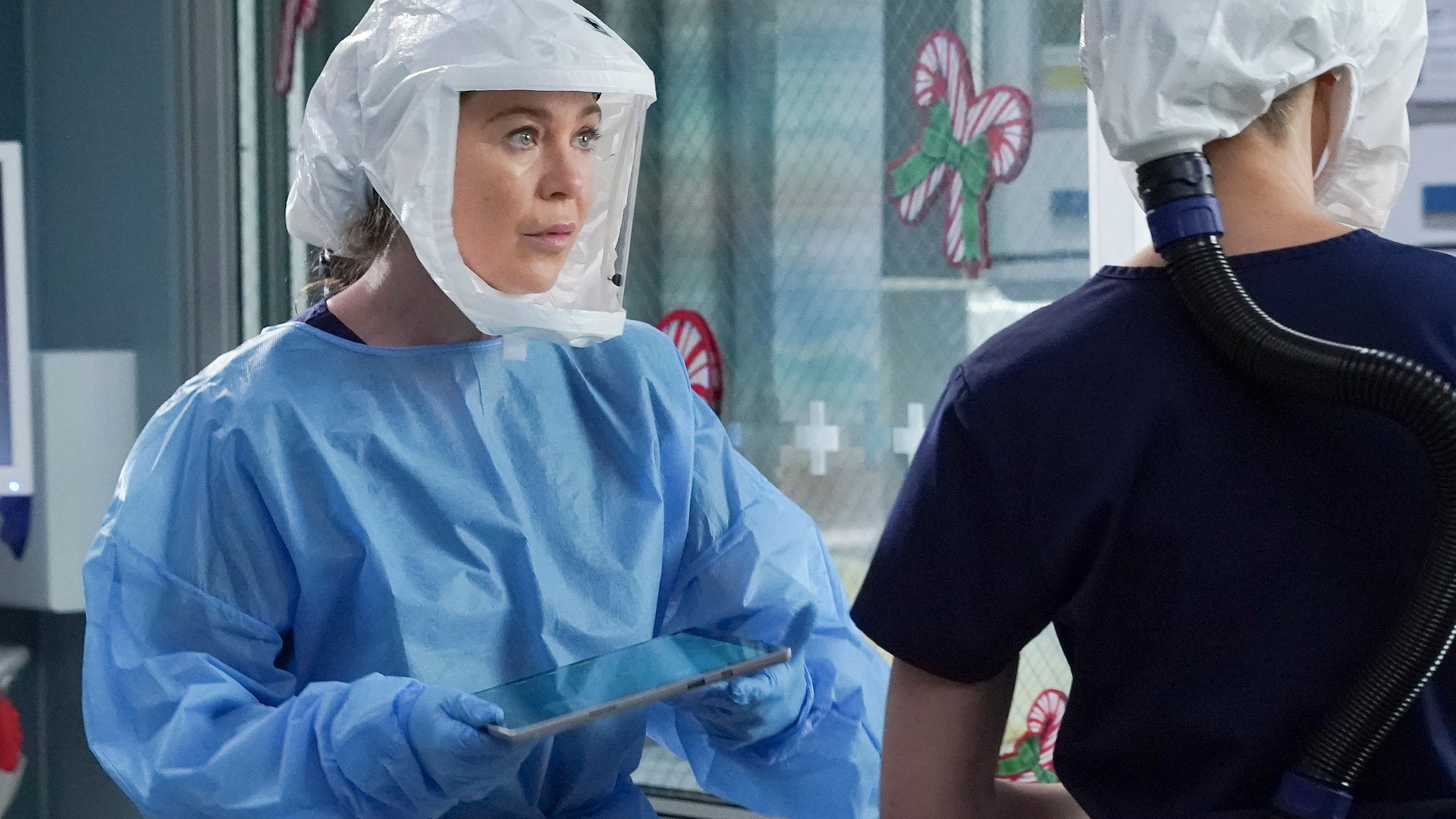 Ellen Pompeo as Meredith Grey looks surprised in ‘Grey’s Anatomy’ Season 17 Episode 17, ‘Someone Saved My Life Tonight.’