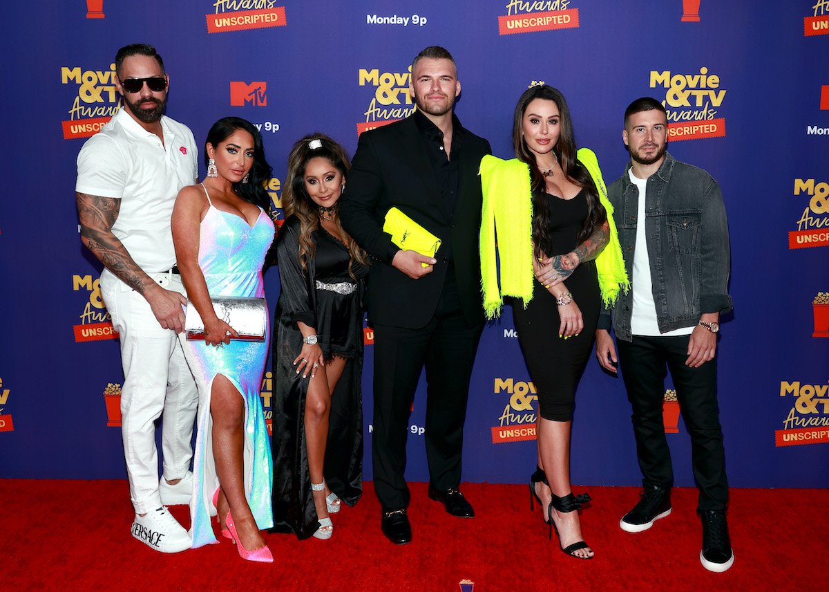 Chris Larangeira, Angelina Pivarnick, Nicole 'Snooki' Polizzi, Zack '24' Carpinello, Jenni 'JWoww' Farley, and Vinny Guadagnino attend the MTV Movie & TV Awards: Unscripted 2021