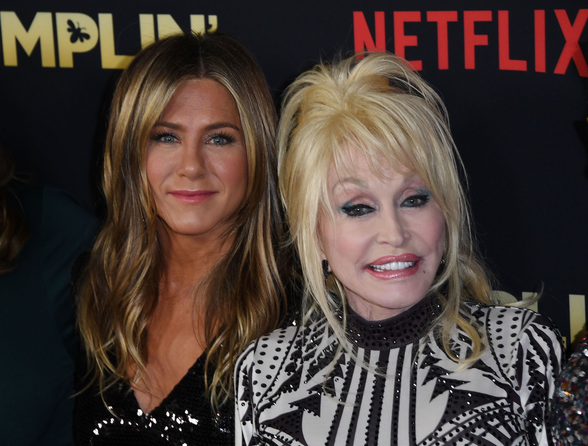 Jennifer Aniston and Dolly Parton attending the premiere of Netflix's 'Dumplin' in 2018