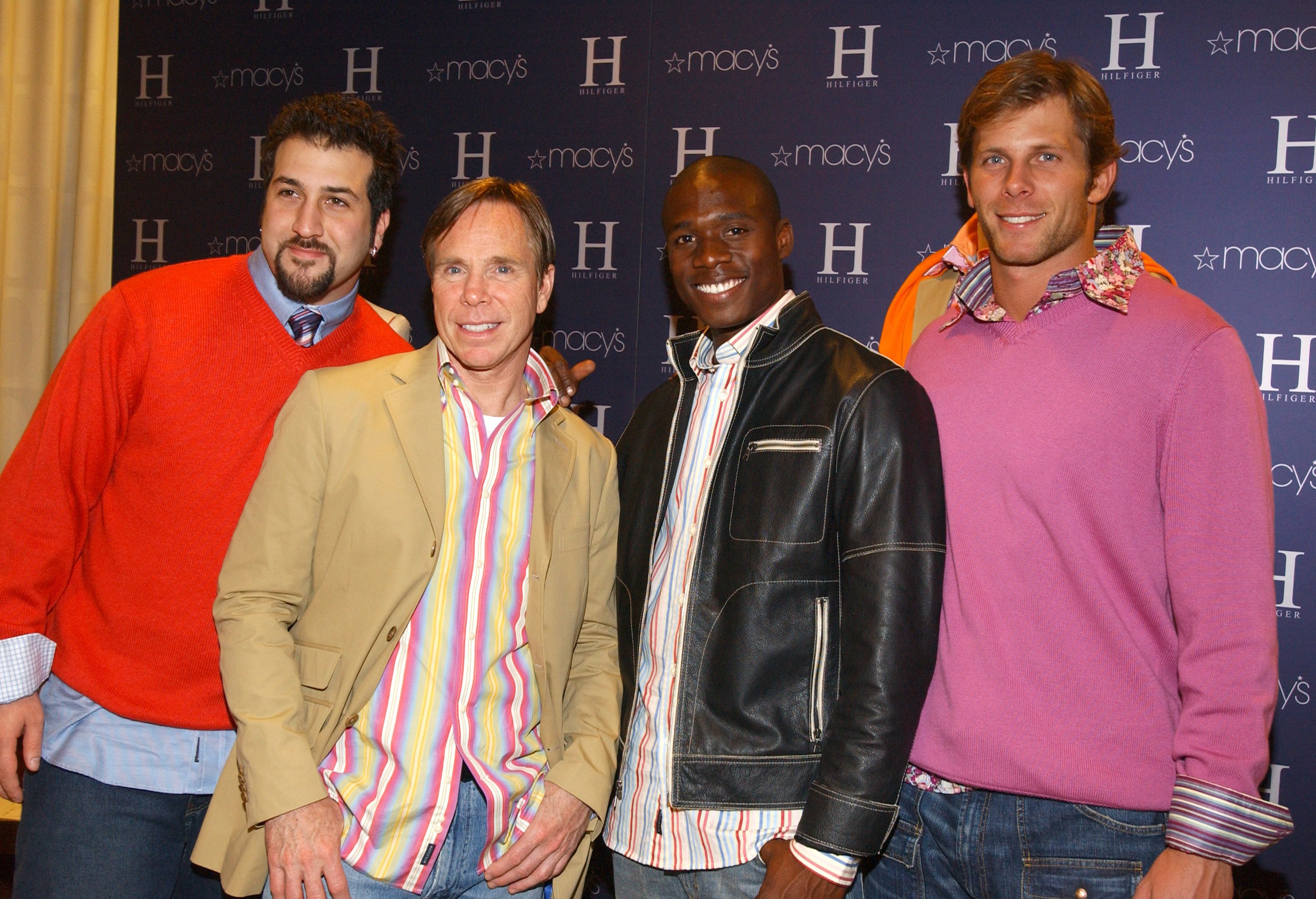 Joey Fatone, Tommy Hilfiger, Alton Williams and Ian McKee of "The Bachelorette" wearing "H" Hilfiger Spring 2004