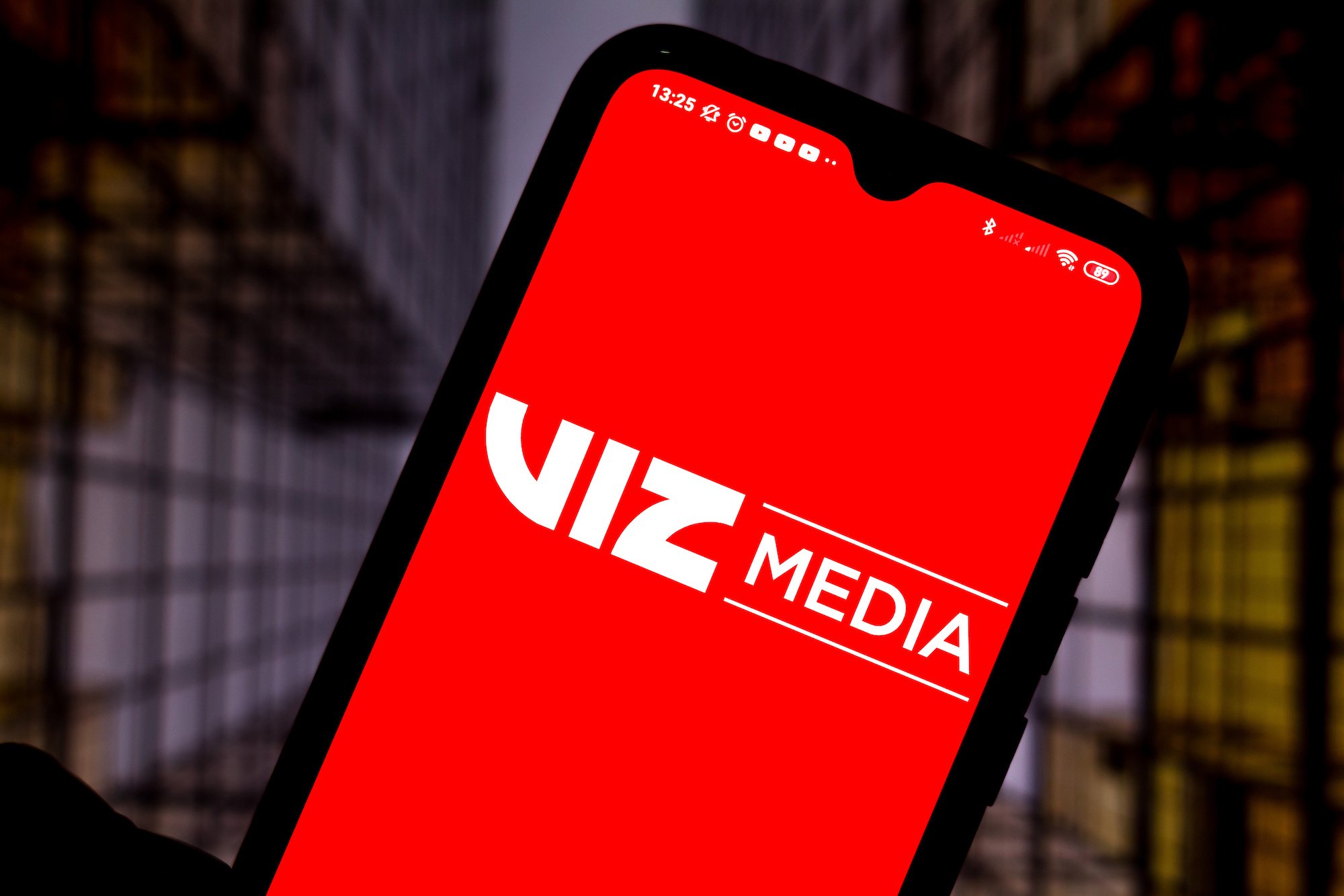 The Viz Media logo seen displayed on a smartphone. Viz Media is the English publisher for Jujutsu Kaisen, the popular anime series and manga