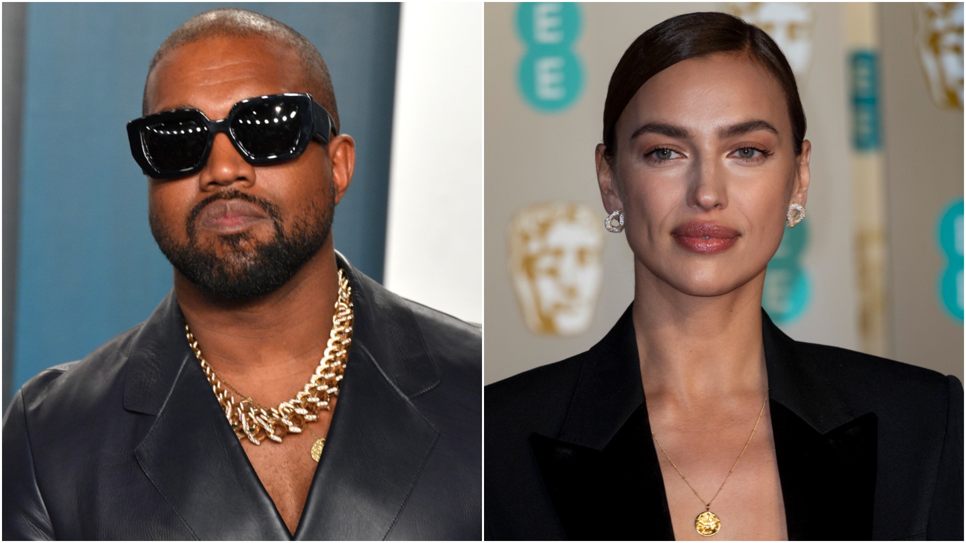 Photos of Kanye West and Irina Shayk side by side