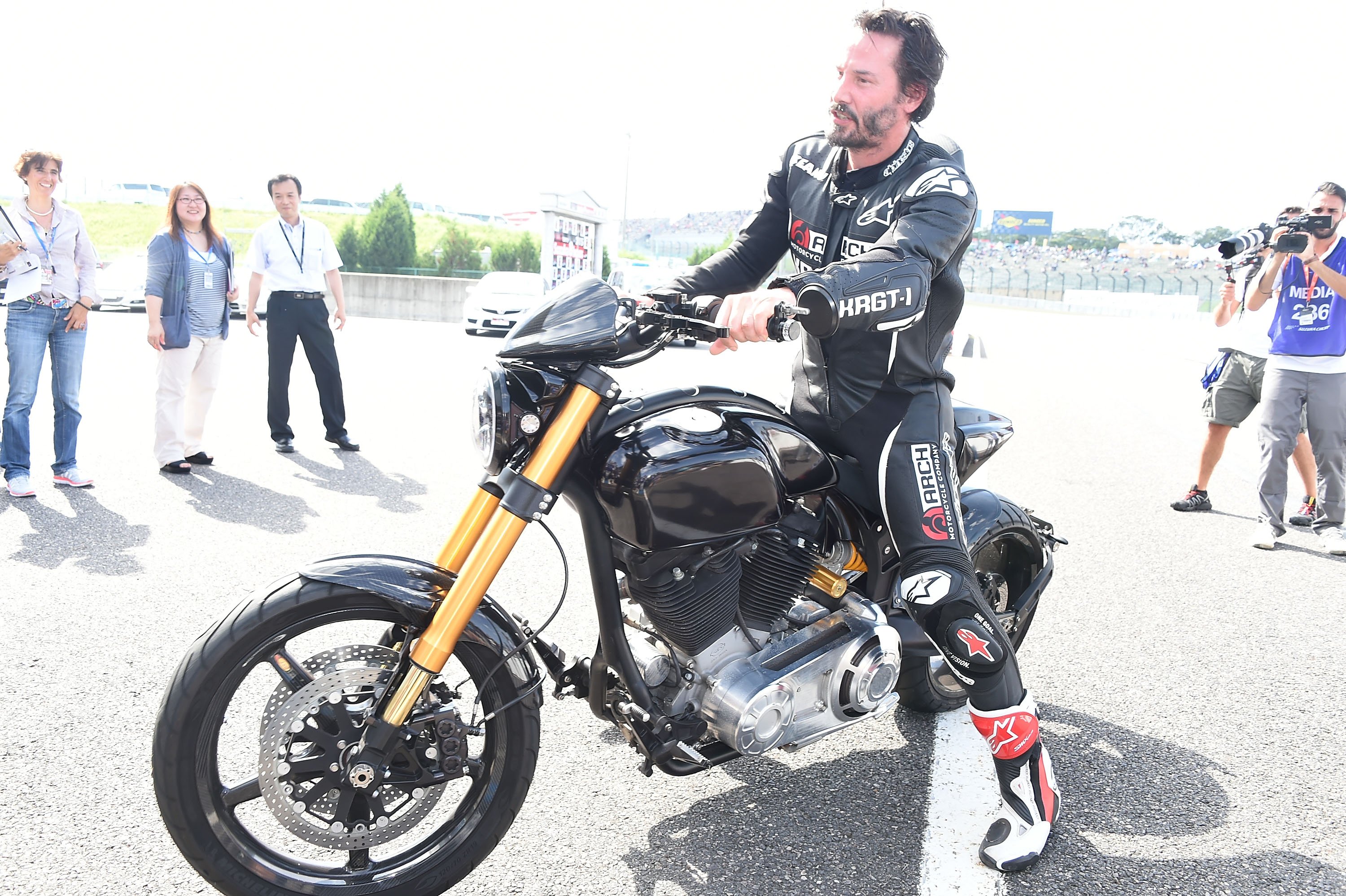 Keanu Reeves rides an Arch motorcycle