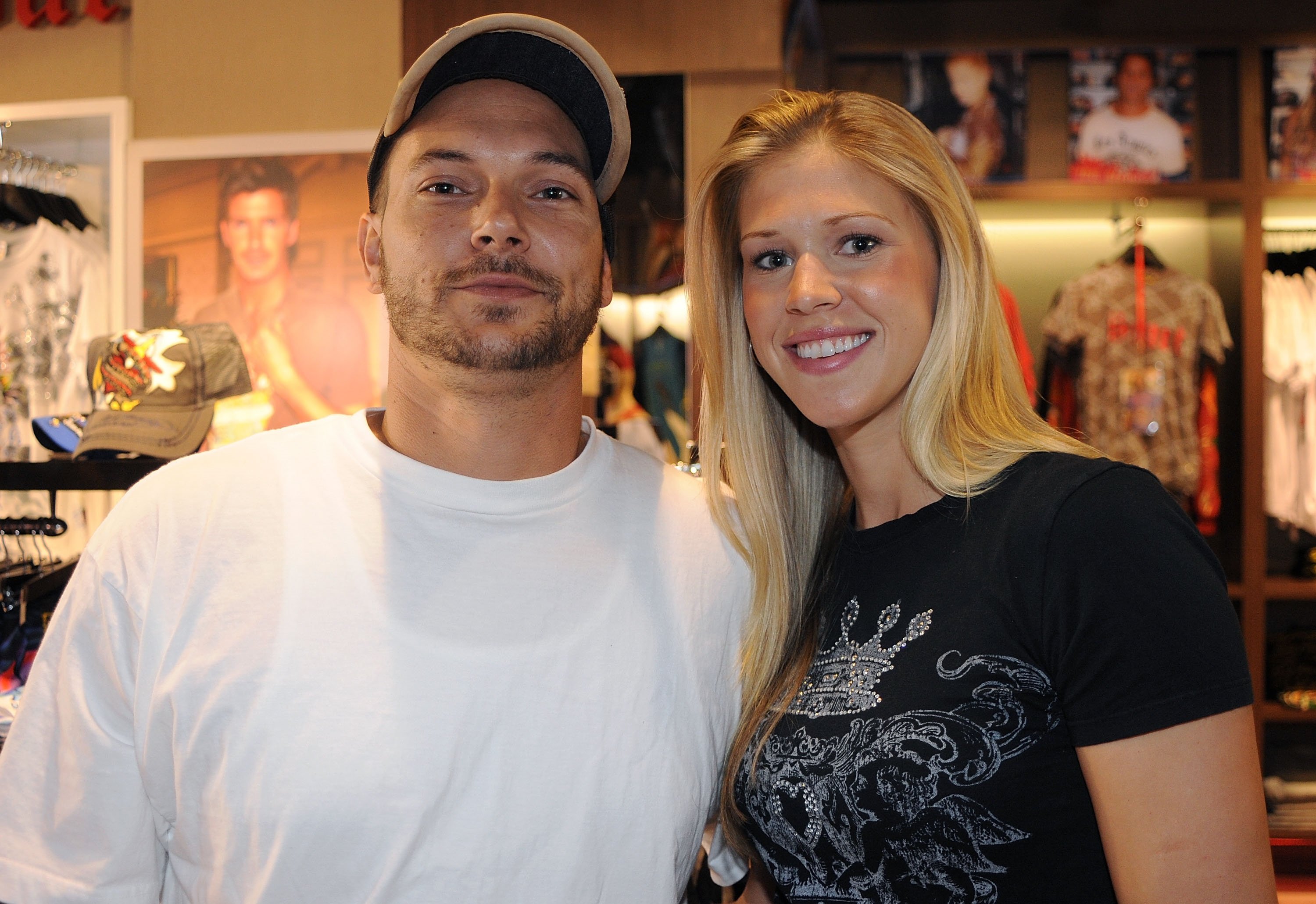 Kevin Federline and wife Victoria Prince posing at an Ed Hardy Store in Australia in 2009