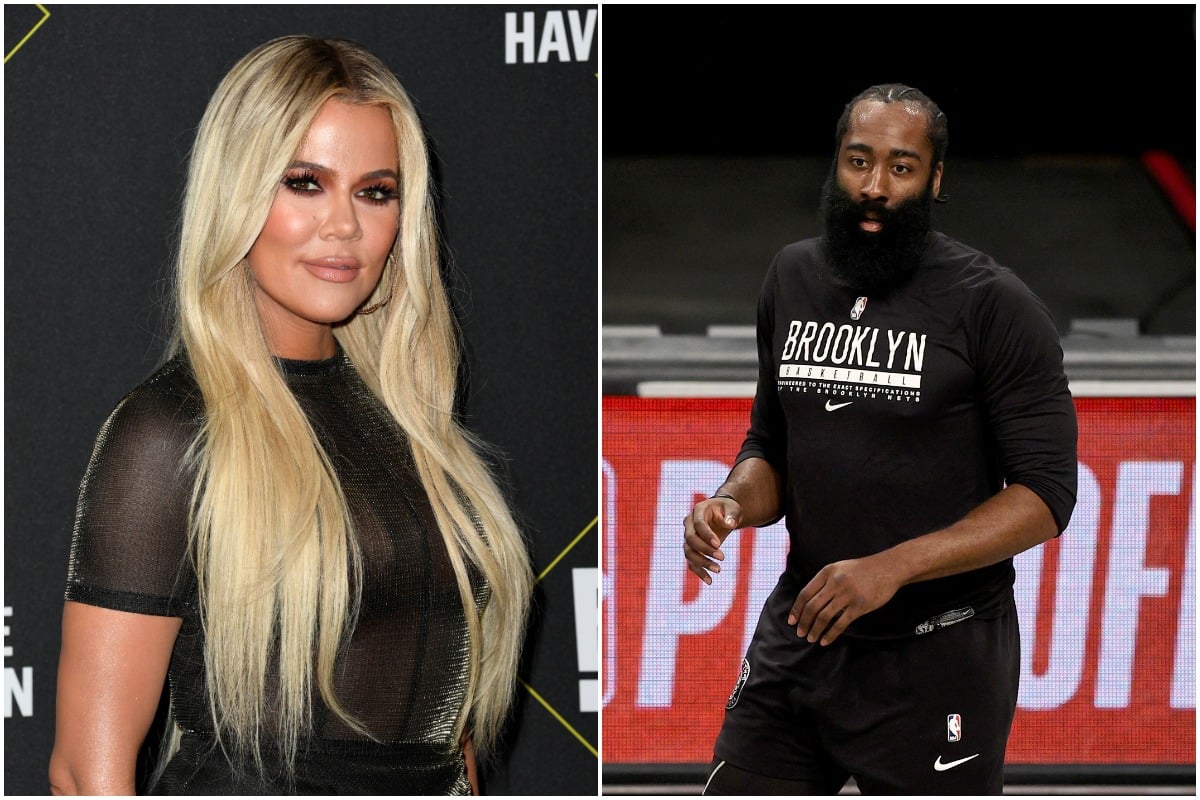 A side-by-side photo of Khloé Kardashian and James Harden