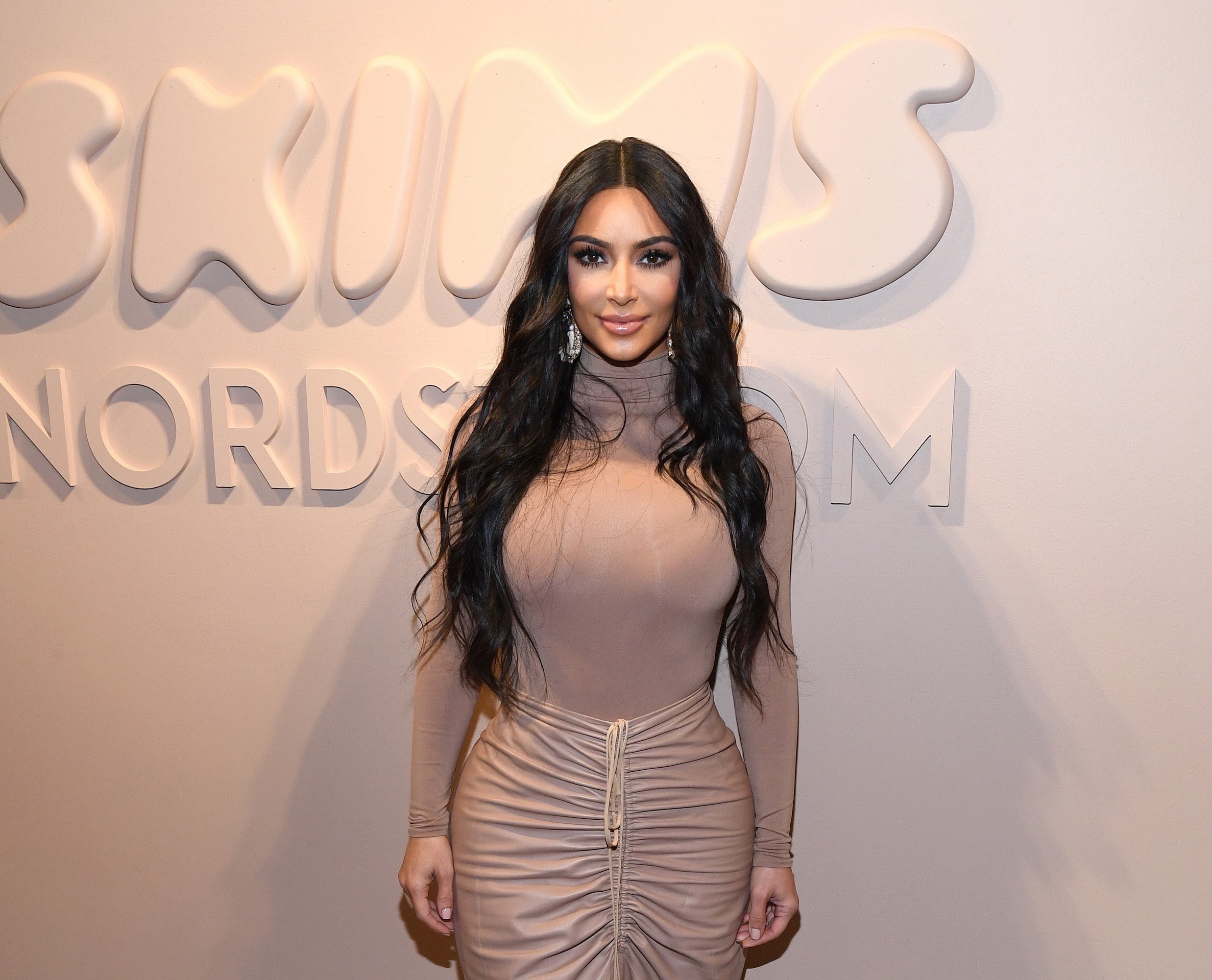 Kim Kardashian West celebrating the launch of her shapewear brand, SKIMS, at Nordstrom in 2020