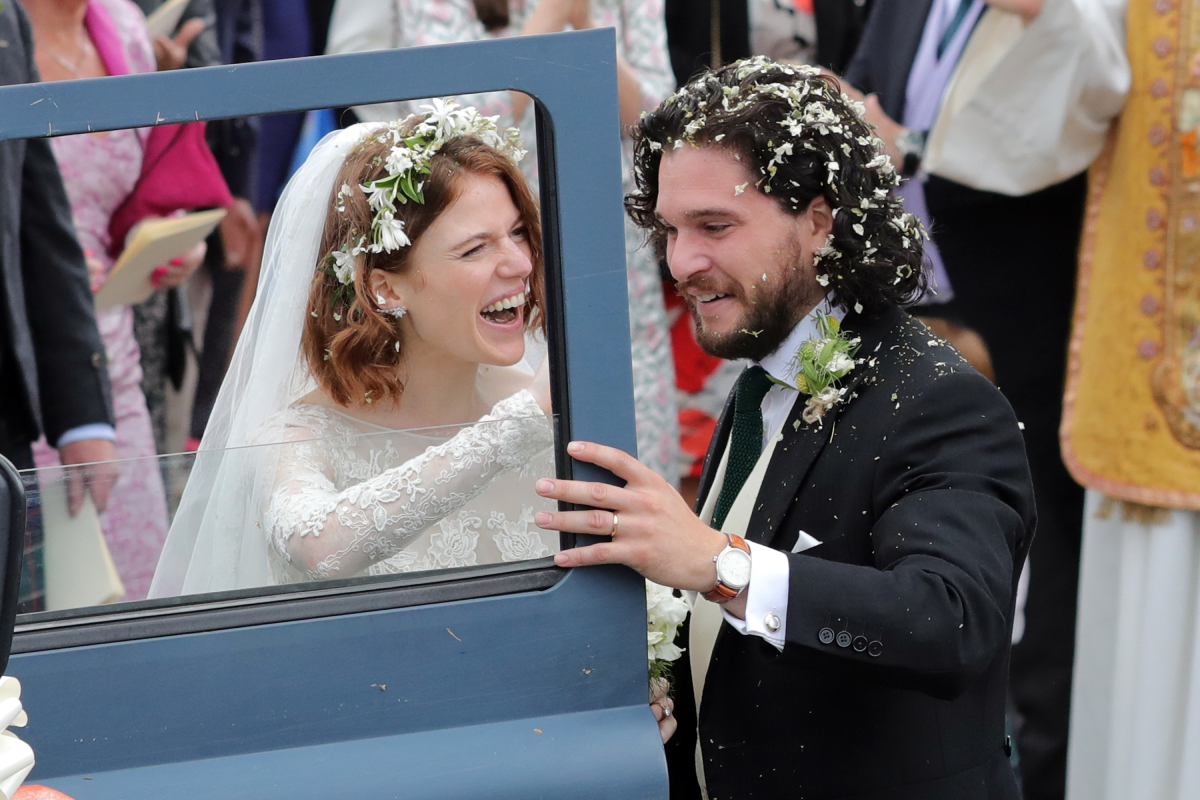 Kit Harrington and Rose Leslie departing Rayne Church in Kirkton on Rayne after their wedding on June 23, 2018 in Aberdeen, Scotland