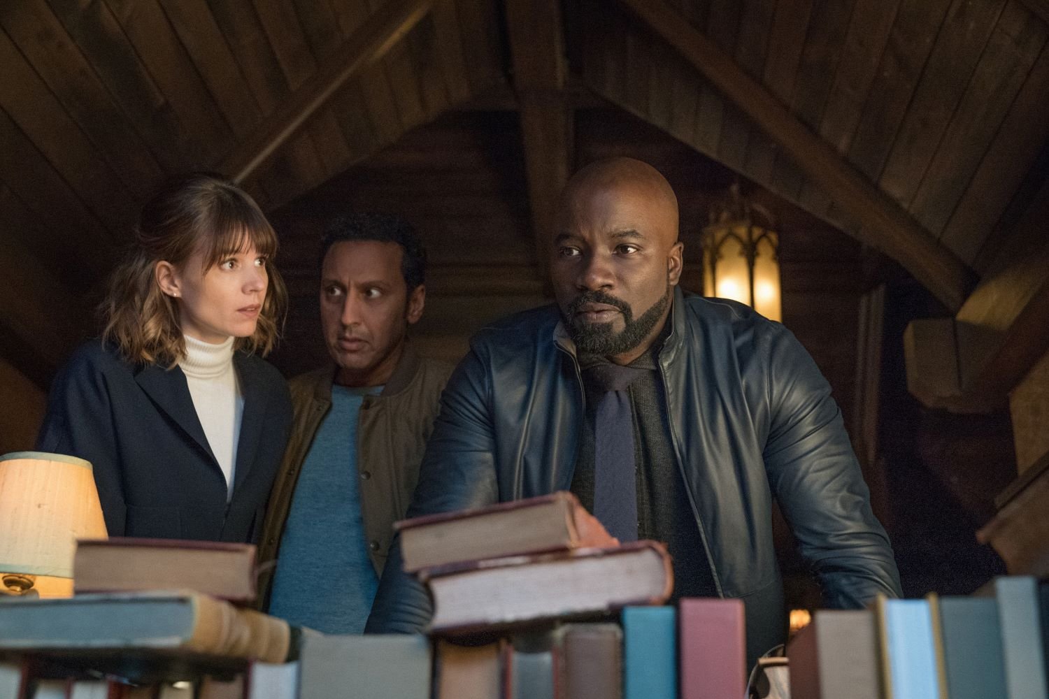 L-R Katja Herbers, Aasif Mandvi, and Mike Colter in 'Evil'