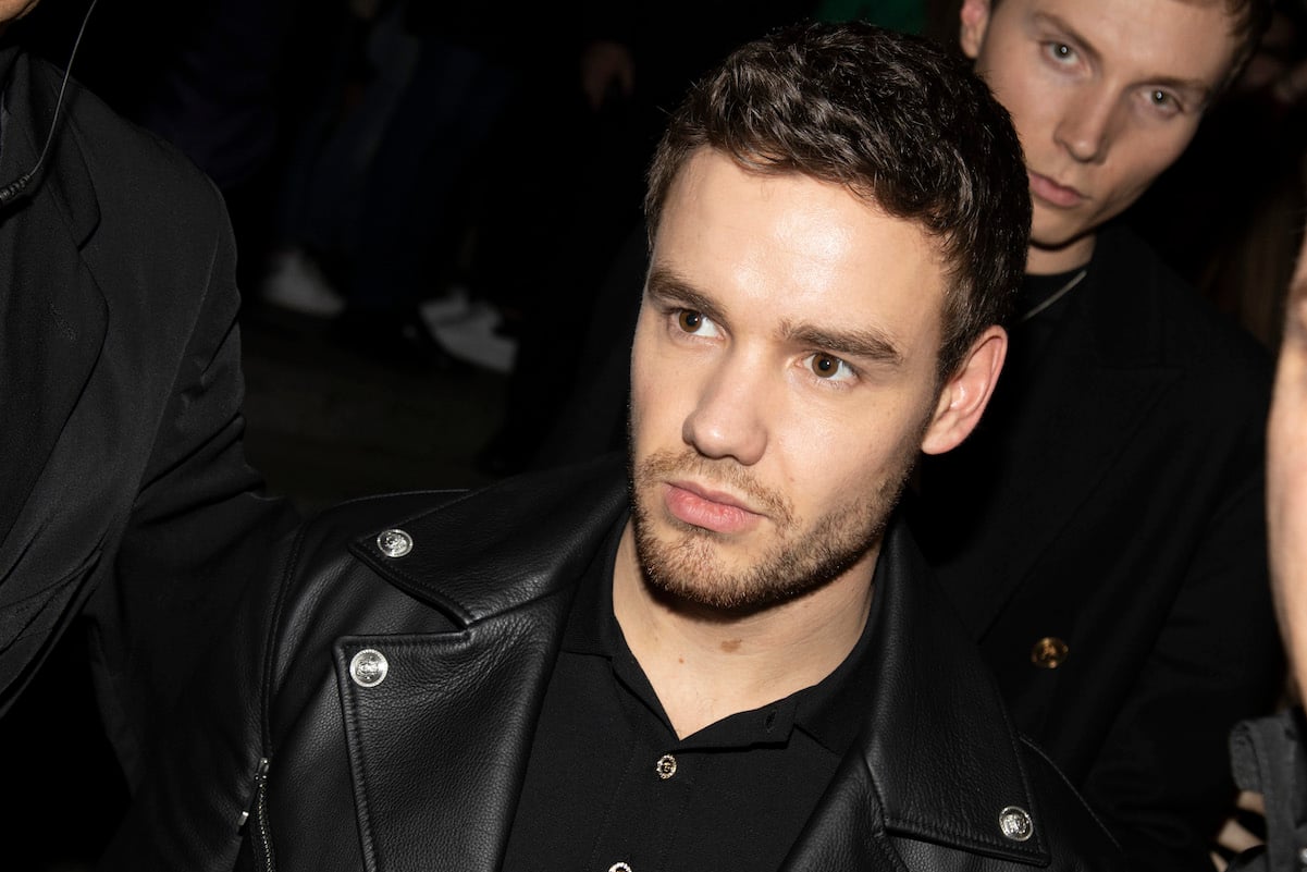 Liam Payne in a black leather jacket at Milan fashion week