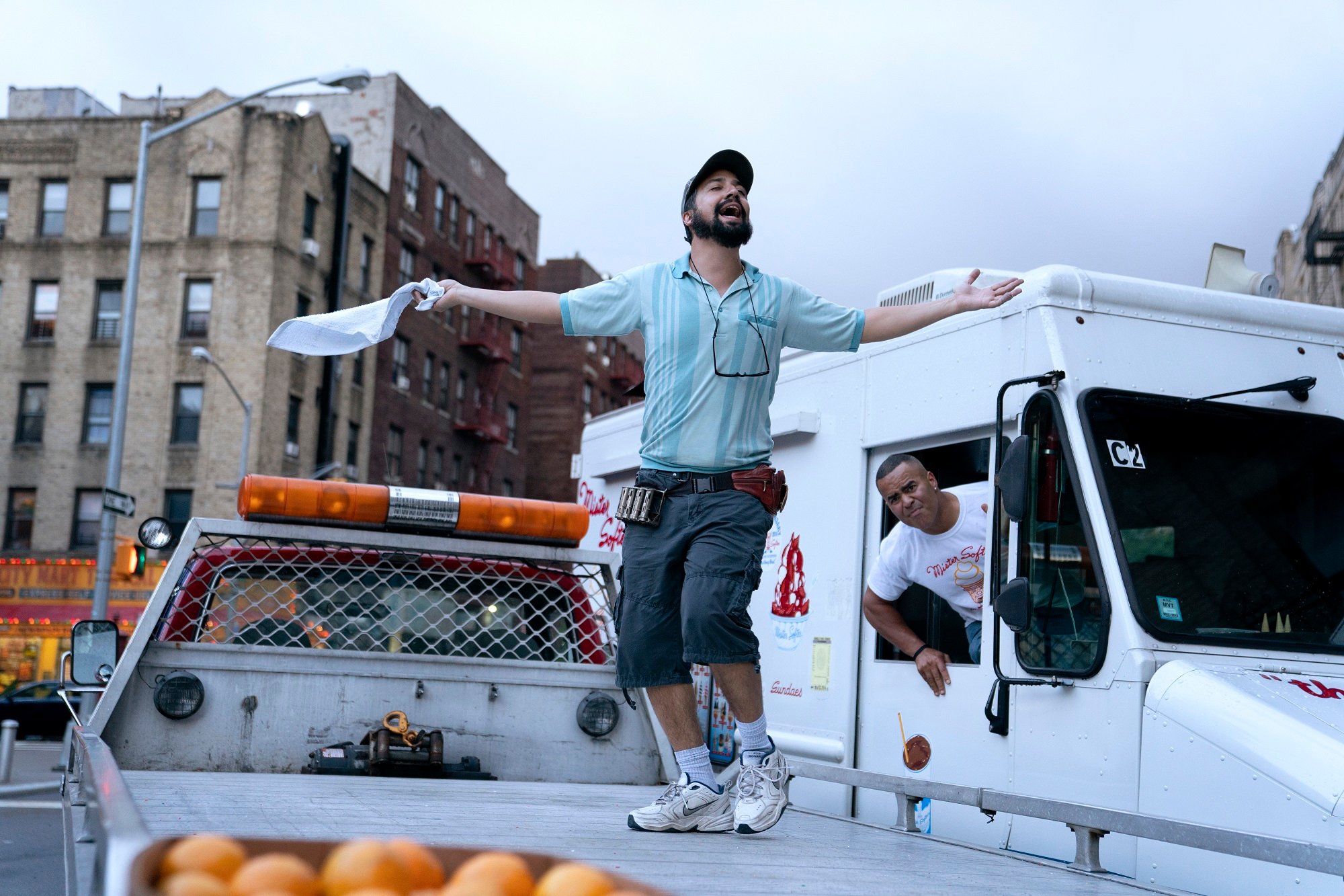 Lin-Manuel Miranda sings on a tow truck in In the Heights