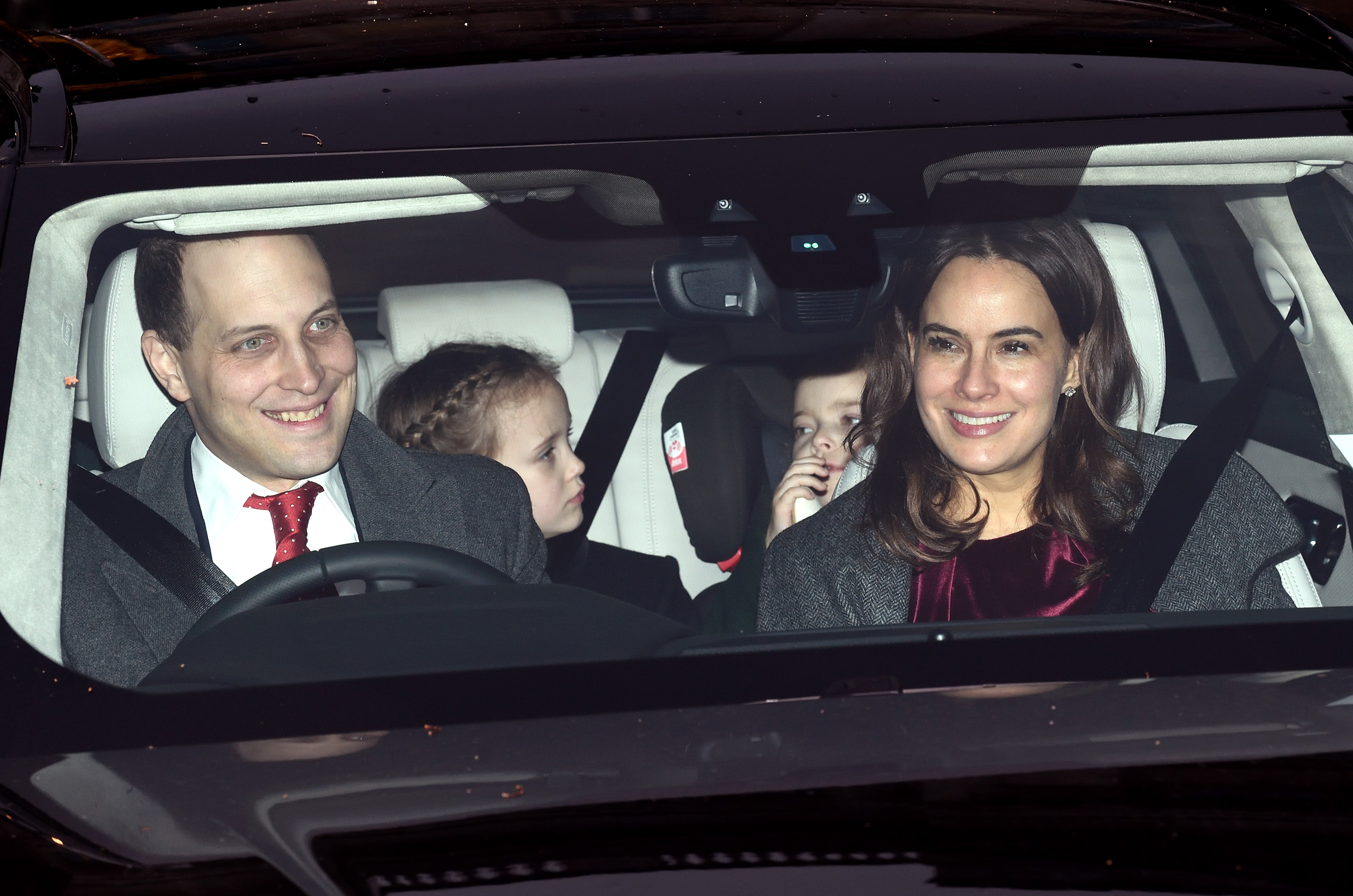 Lord Frederick Windsor with daughters Maud Windsor, Isabella Windsor and wife Sophie driving in a car