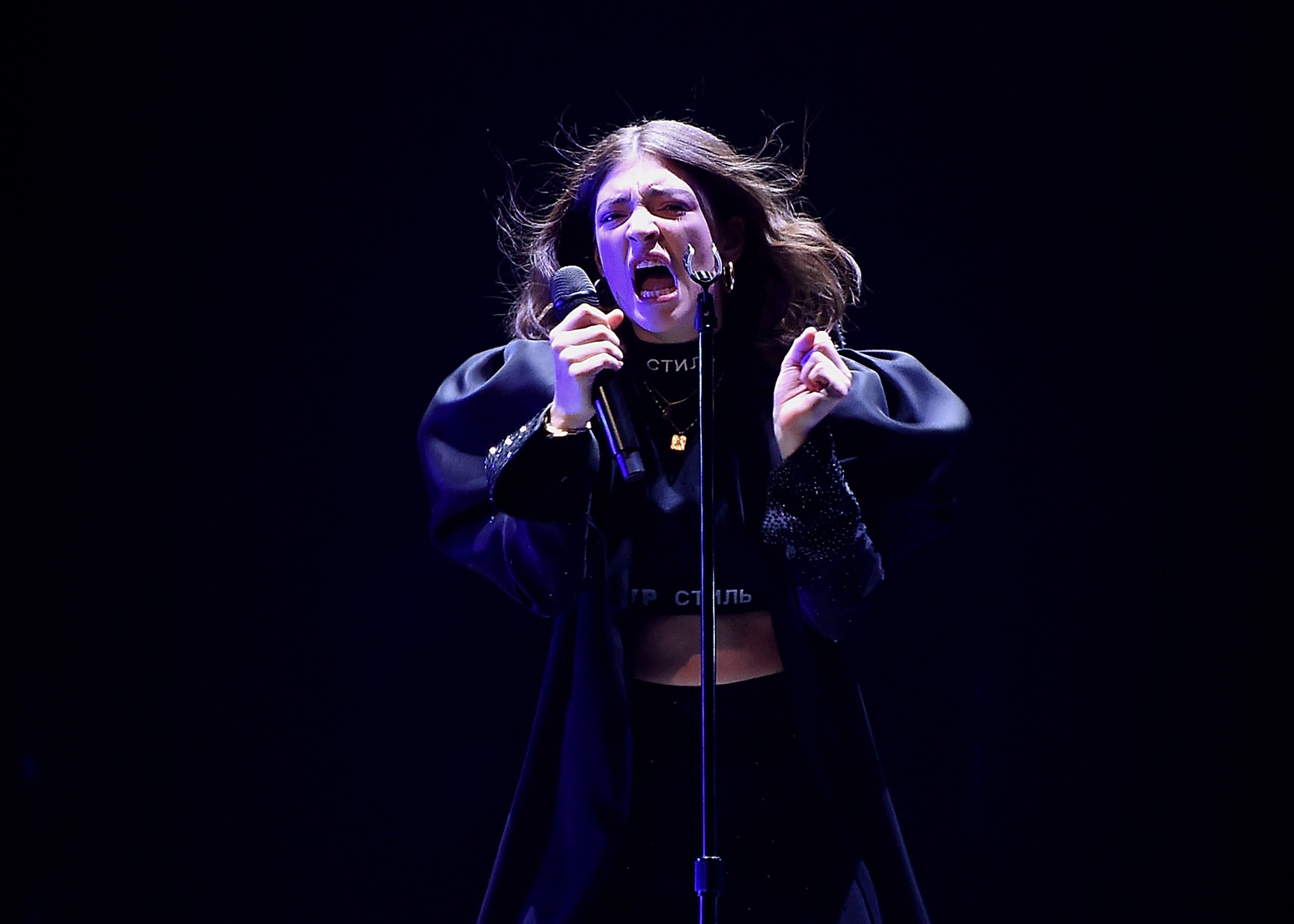 Solar Power singer Lorde performs in concert wearing all black