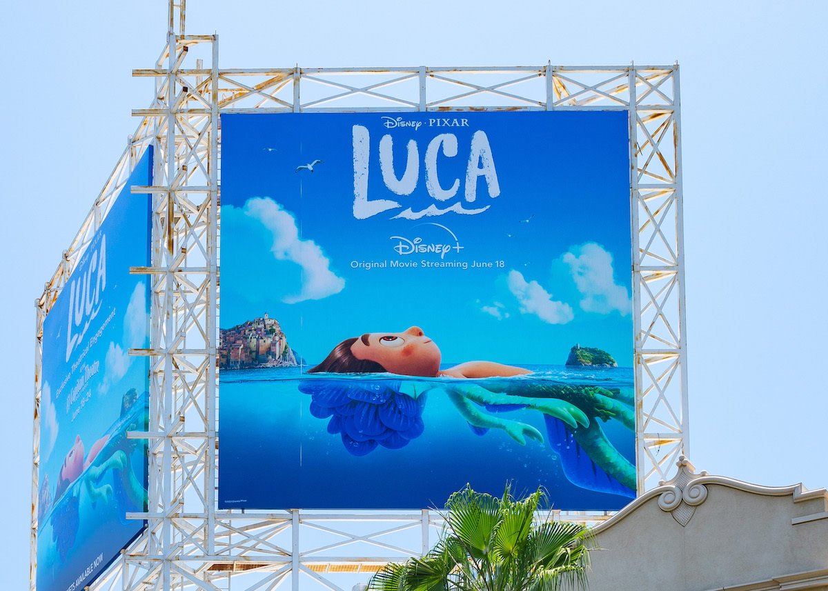 A double billboard with the poster for Pixar’s ‘Luca’