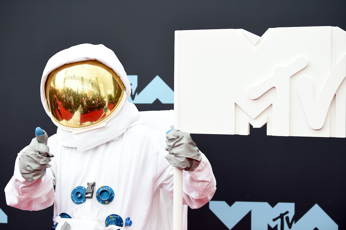 MTV Moon Man attends the red carpet at the Video Music Awards
