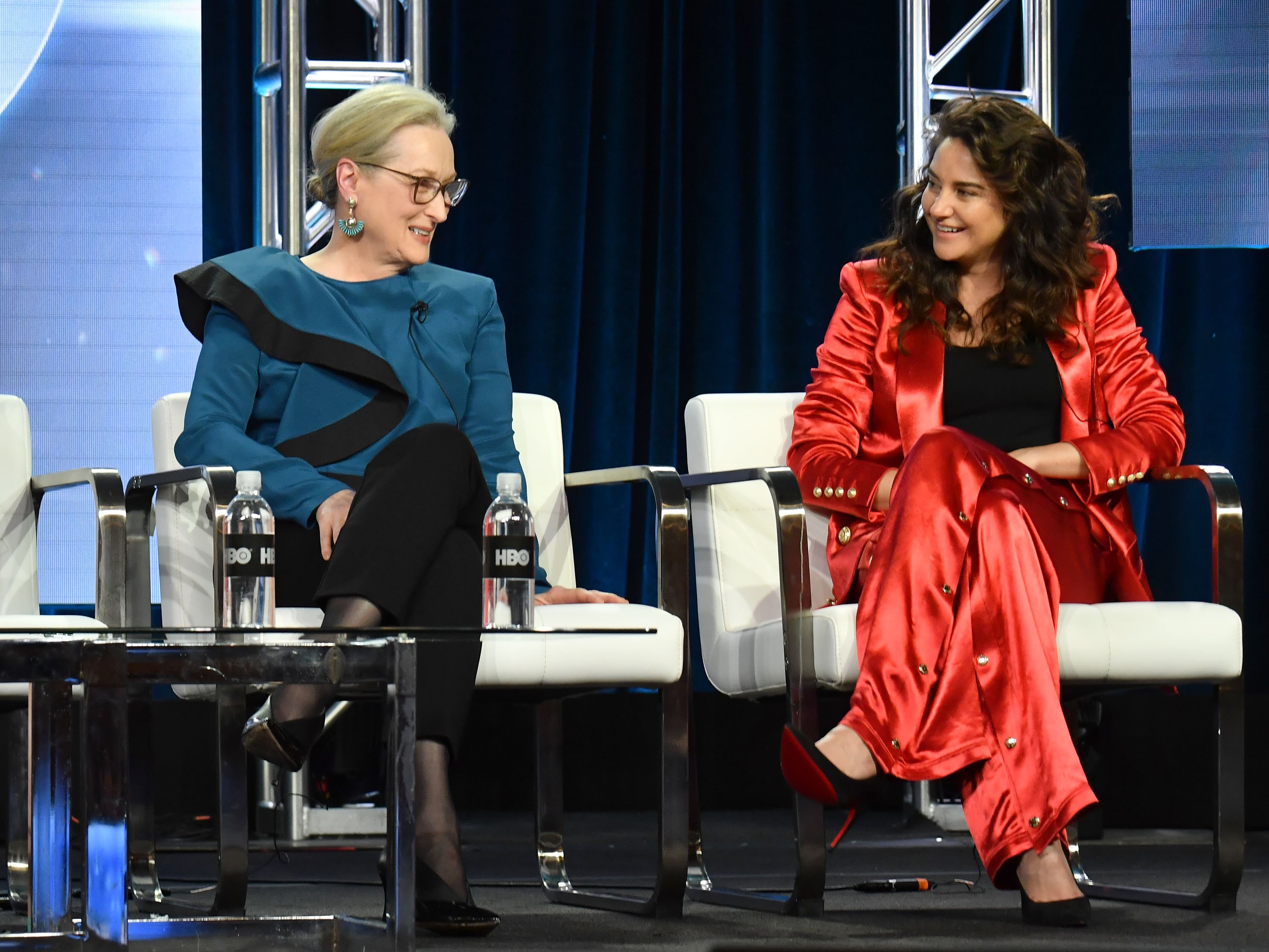 Meryl Streep and Shailene Woodley on stage to promote Big Little Lies