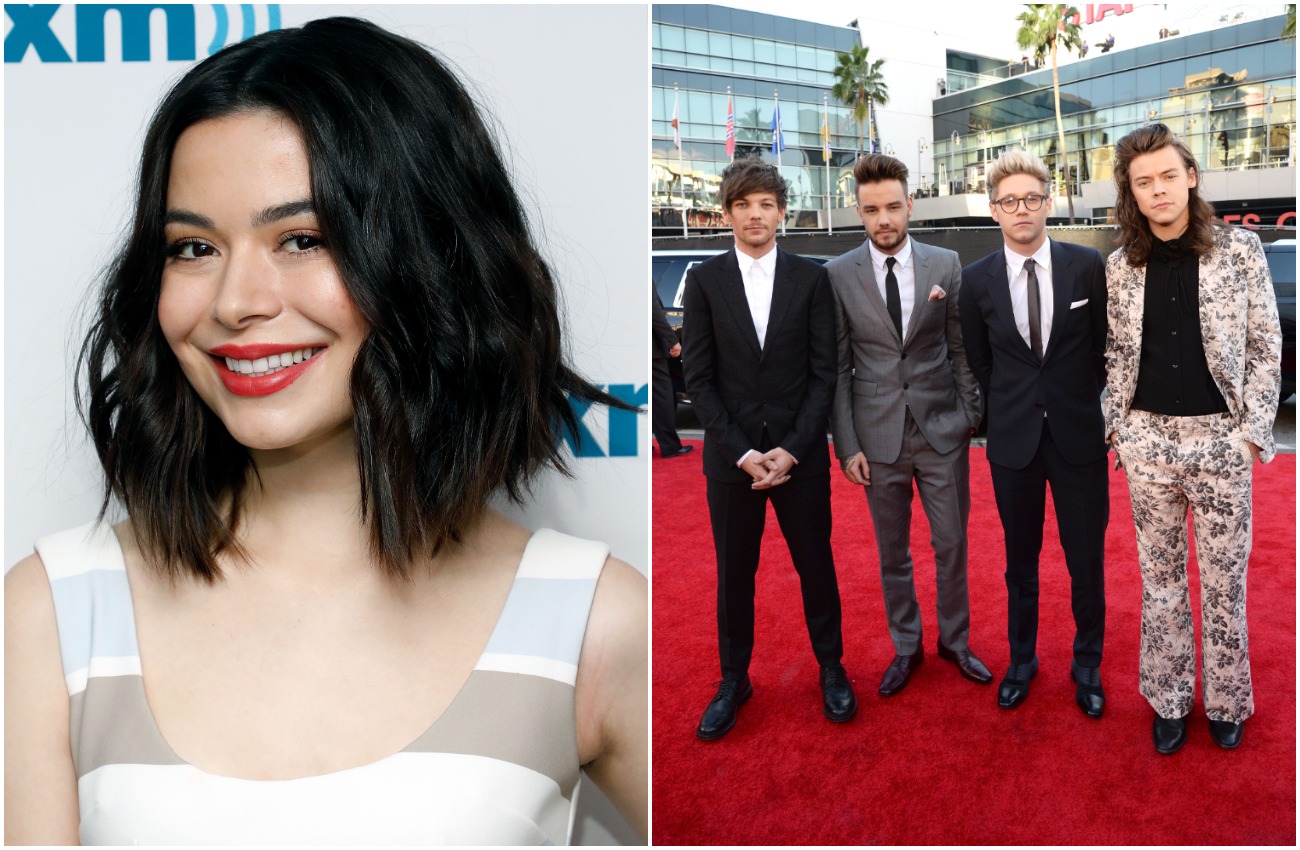 Photos of Miranda Cosgrove and One Direction side by side