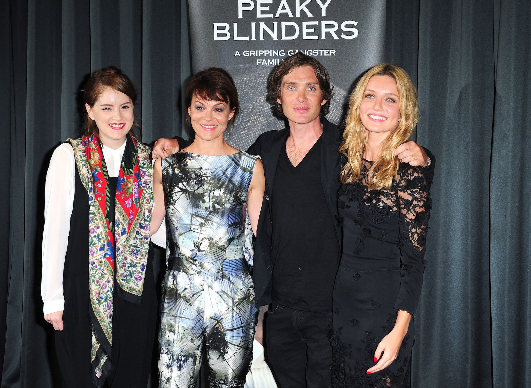 Sophie Rundle, Helen McCrory, Cillian Murphy, and Annabelle Wallis, actors in 'Peaky Blinders' Season 6, standing at a gala screening of the show