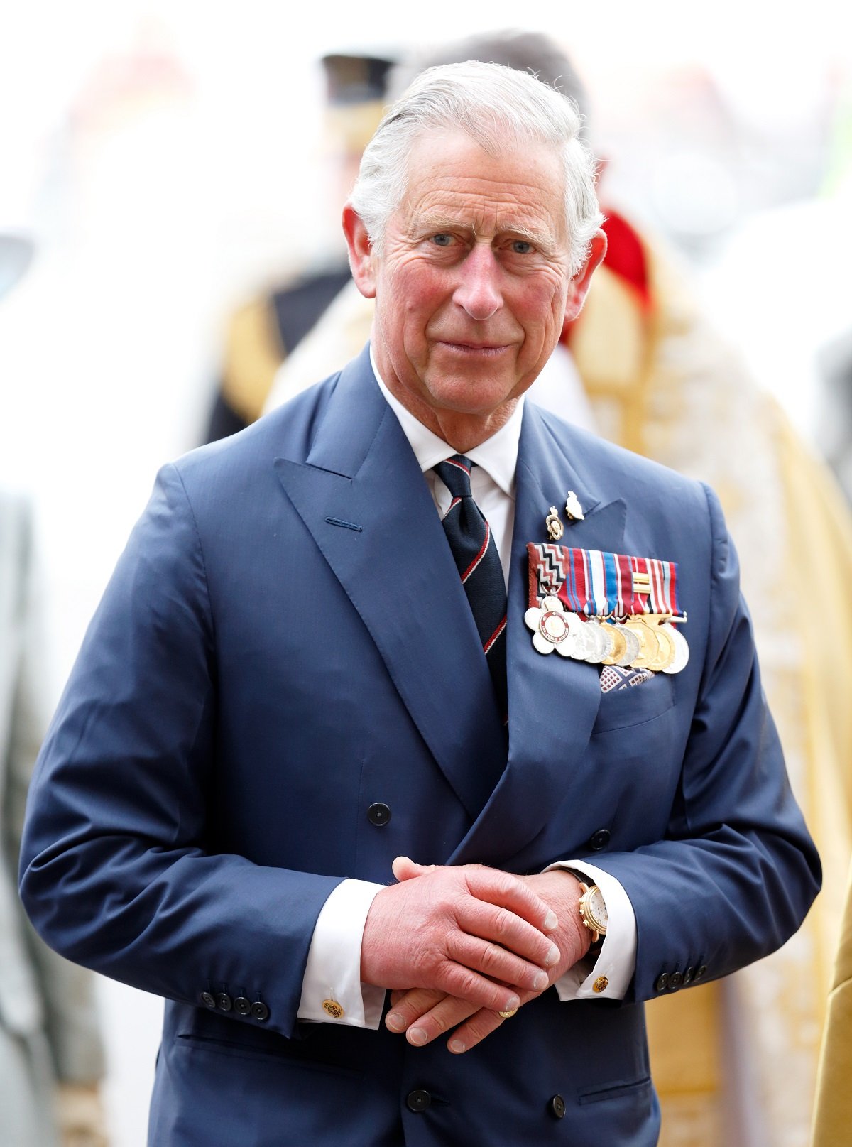 Prince Charles dressed in a suit at Service of Thanksgiving to mark the 70th Anniversary of VE Day