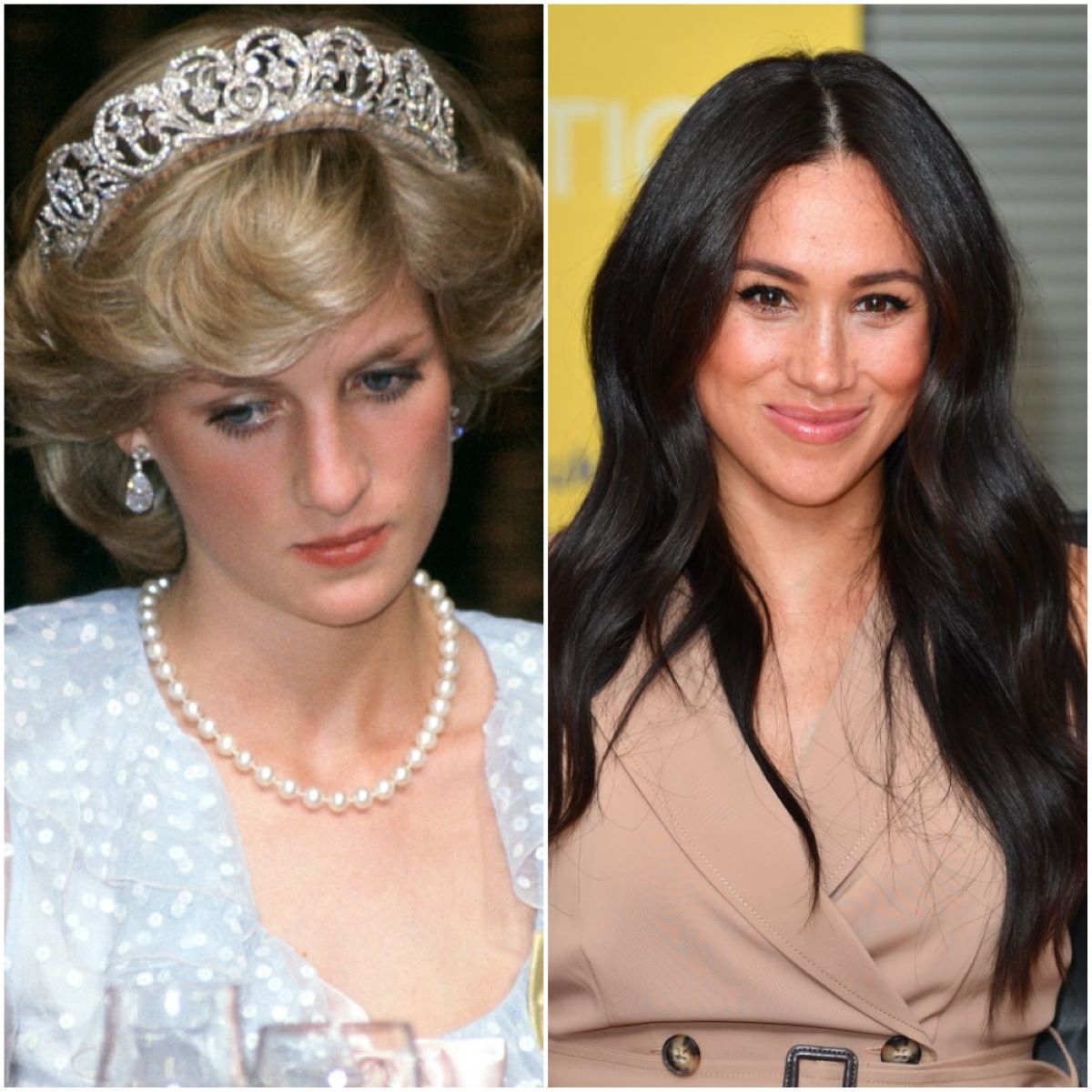 Side by side of princess Diana and Meghan Markle